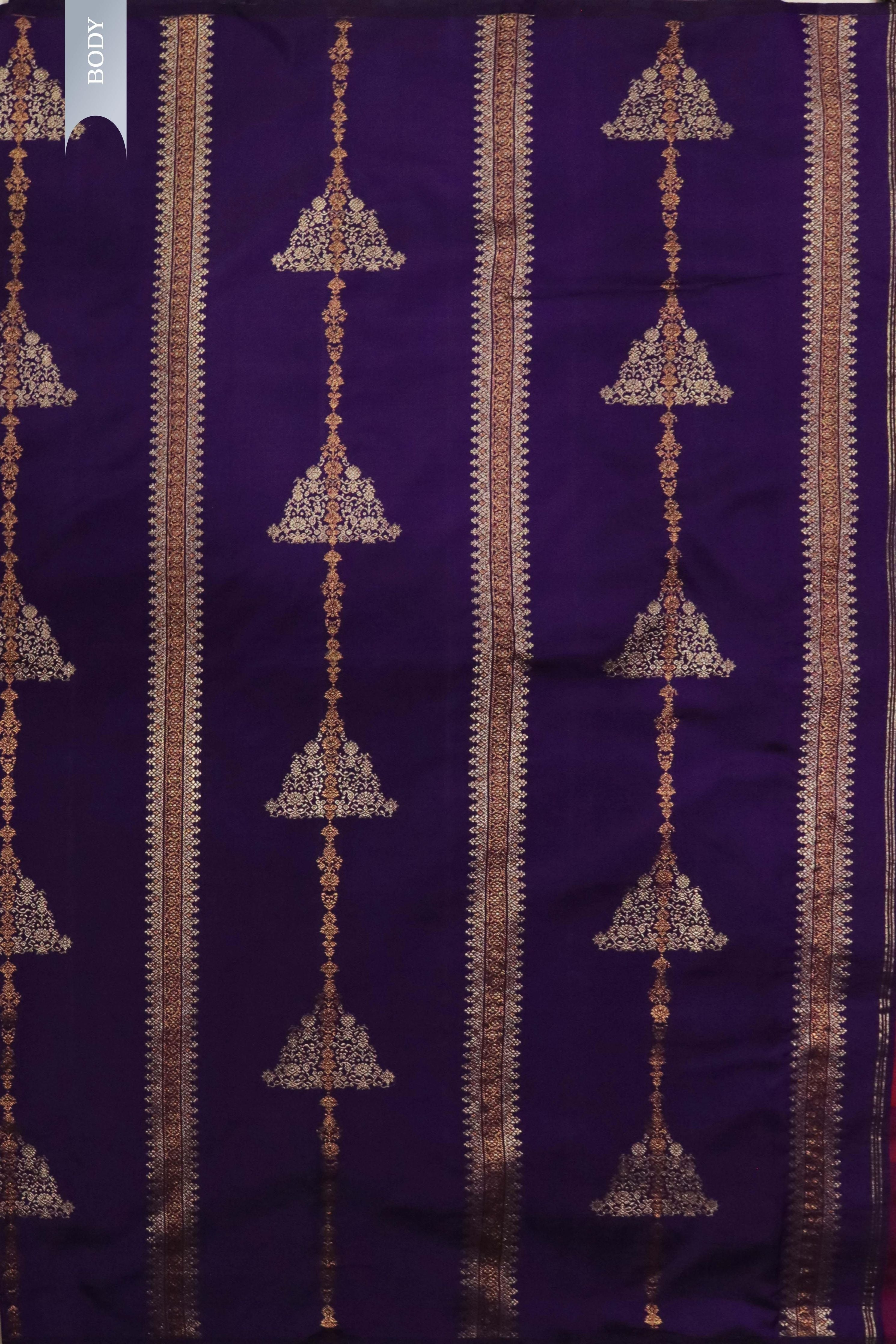 Purple Kanchivaram Silk Saree with Striped Weave - Mokshaa