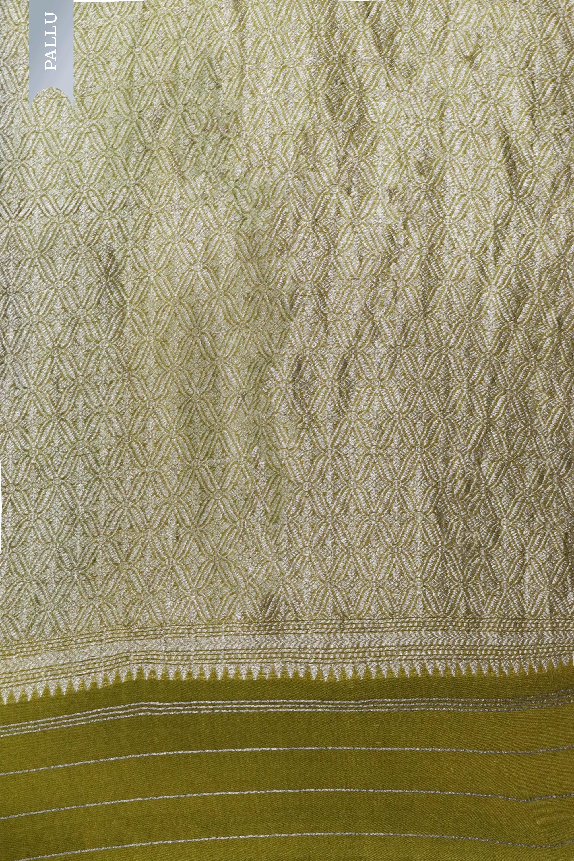 Black & Olive Banarasi Chanderi Silk Saree - Mokshaa