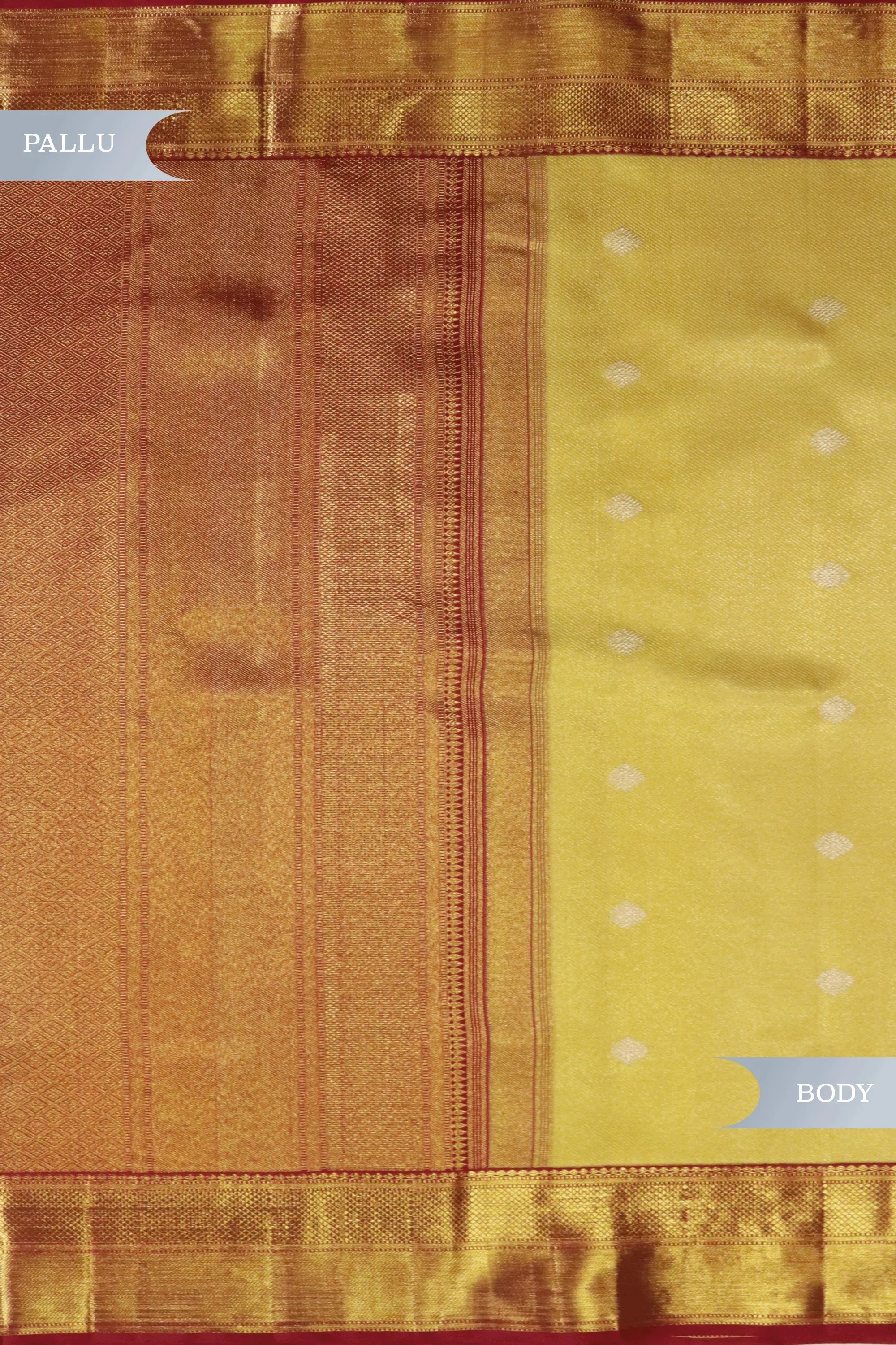 Golden Kanchivaram Silk Saree with Red Border - Mokshaa