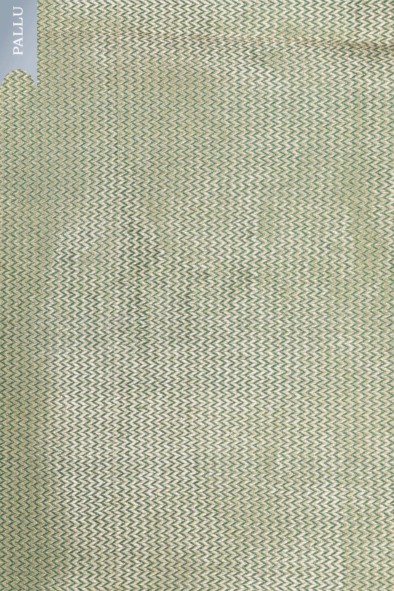 Bottle Green Banarasi Silk Saree with Butta Border & Mustard Blouse - Mokshaa