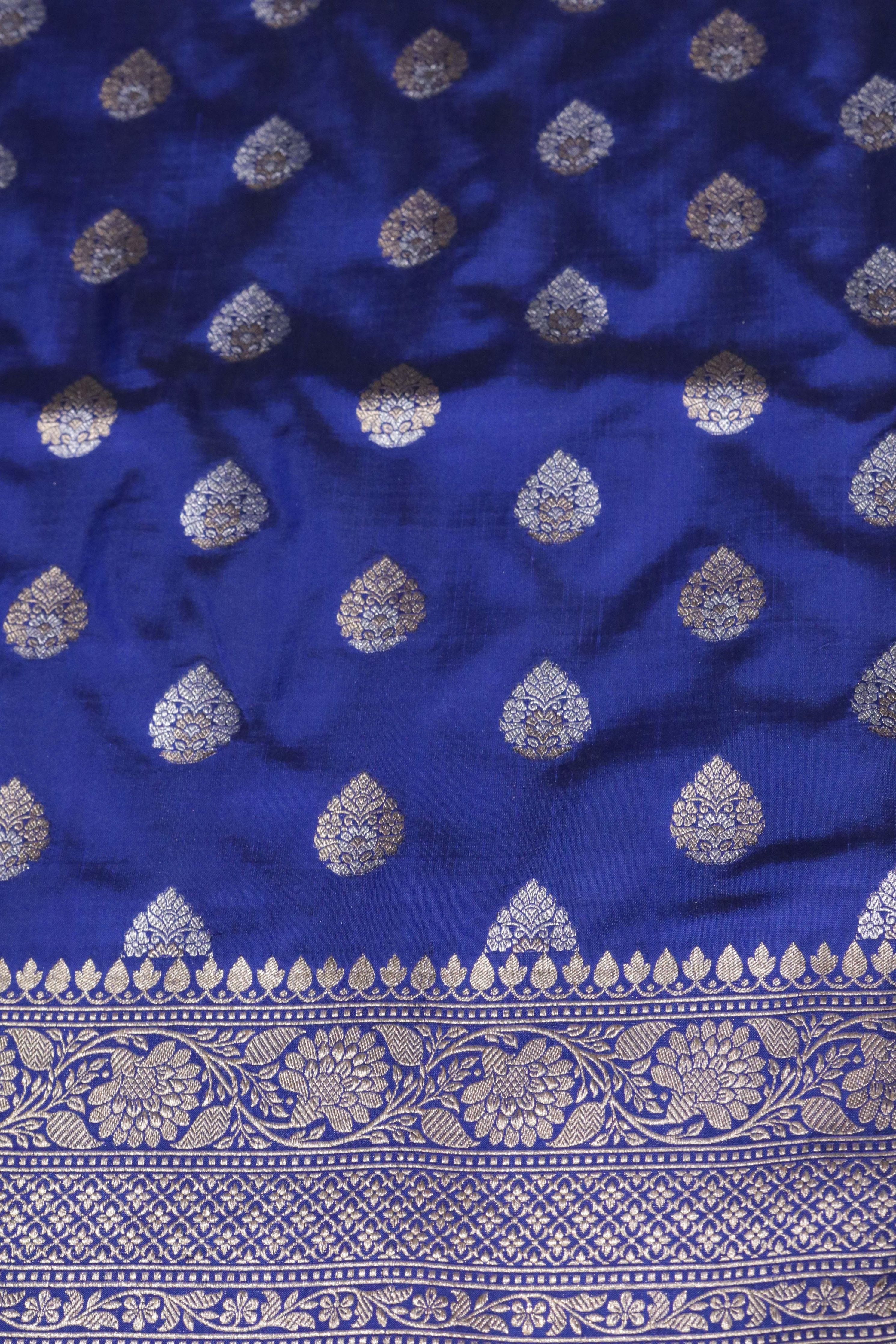 Royal Blue Banarasi Zari Butti Saree - Mokshaa