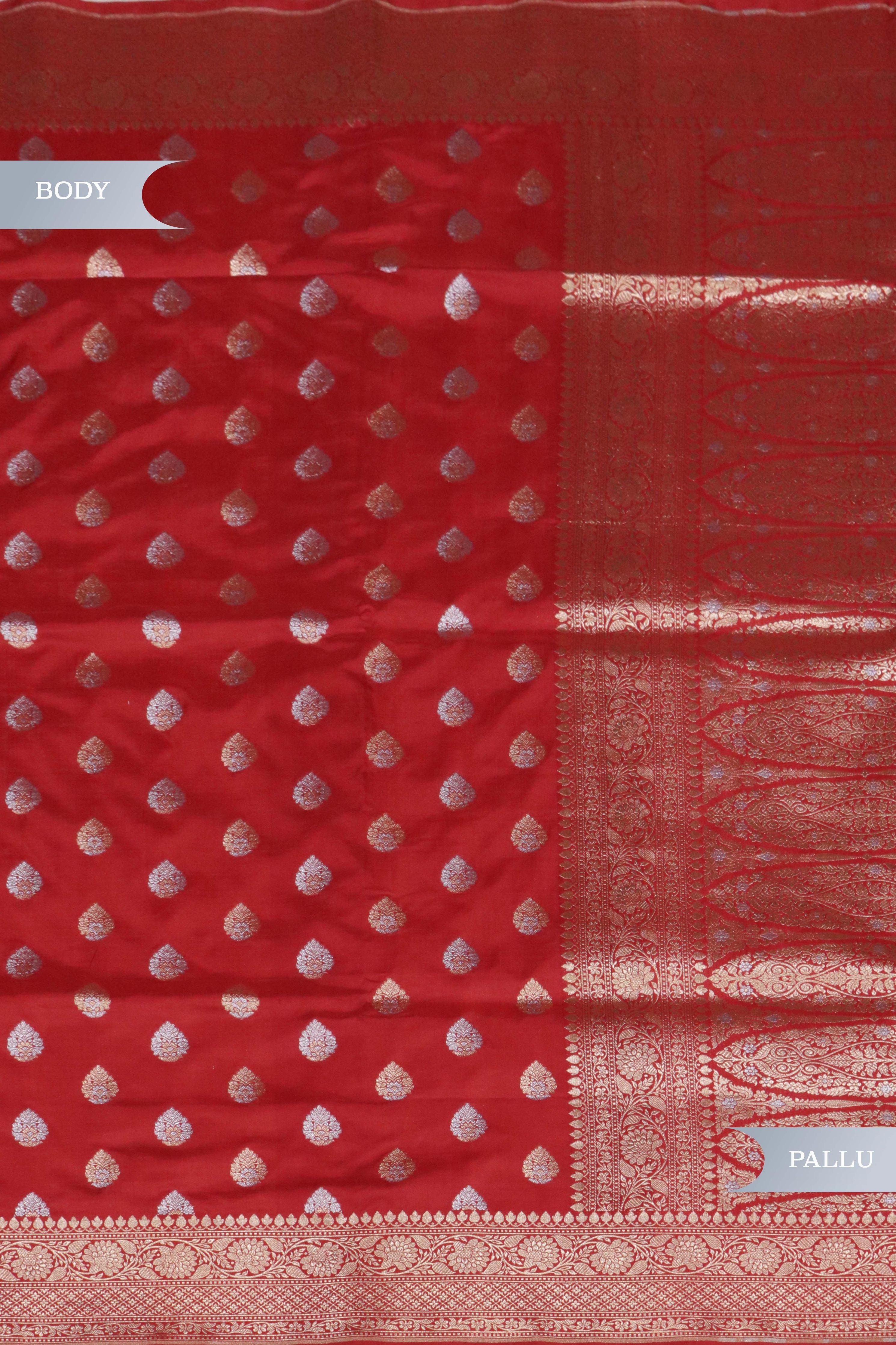 Rust Banarasi Zari Butti Silk Saree - Mokshaa