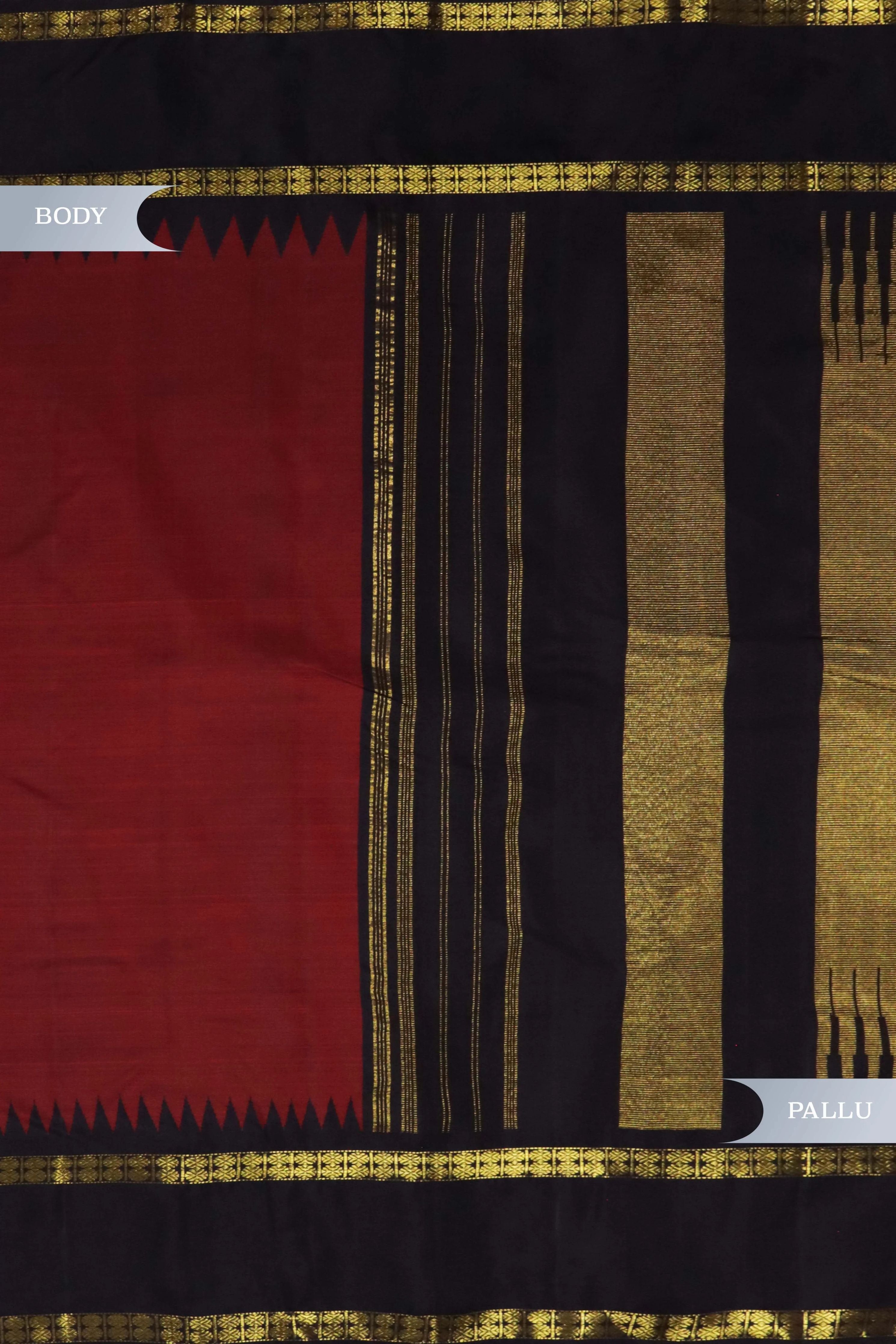 Maroon Kanchivaram Silk Saree with Black Border - Mokshaa