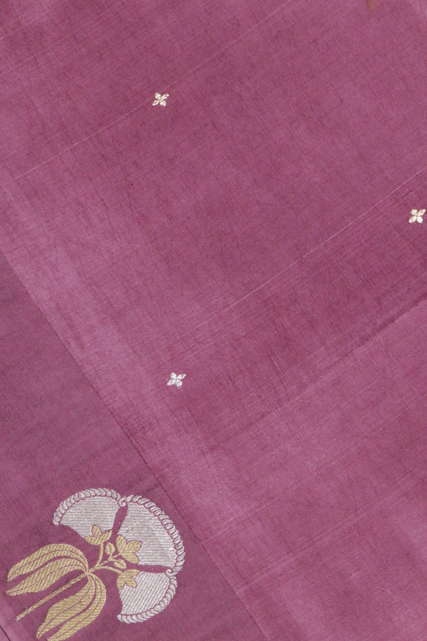 Dusty Pink Banarasi Chanderi Silk Saree with Small Motifs & Brocade Blouse - Mokshaa