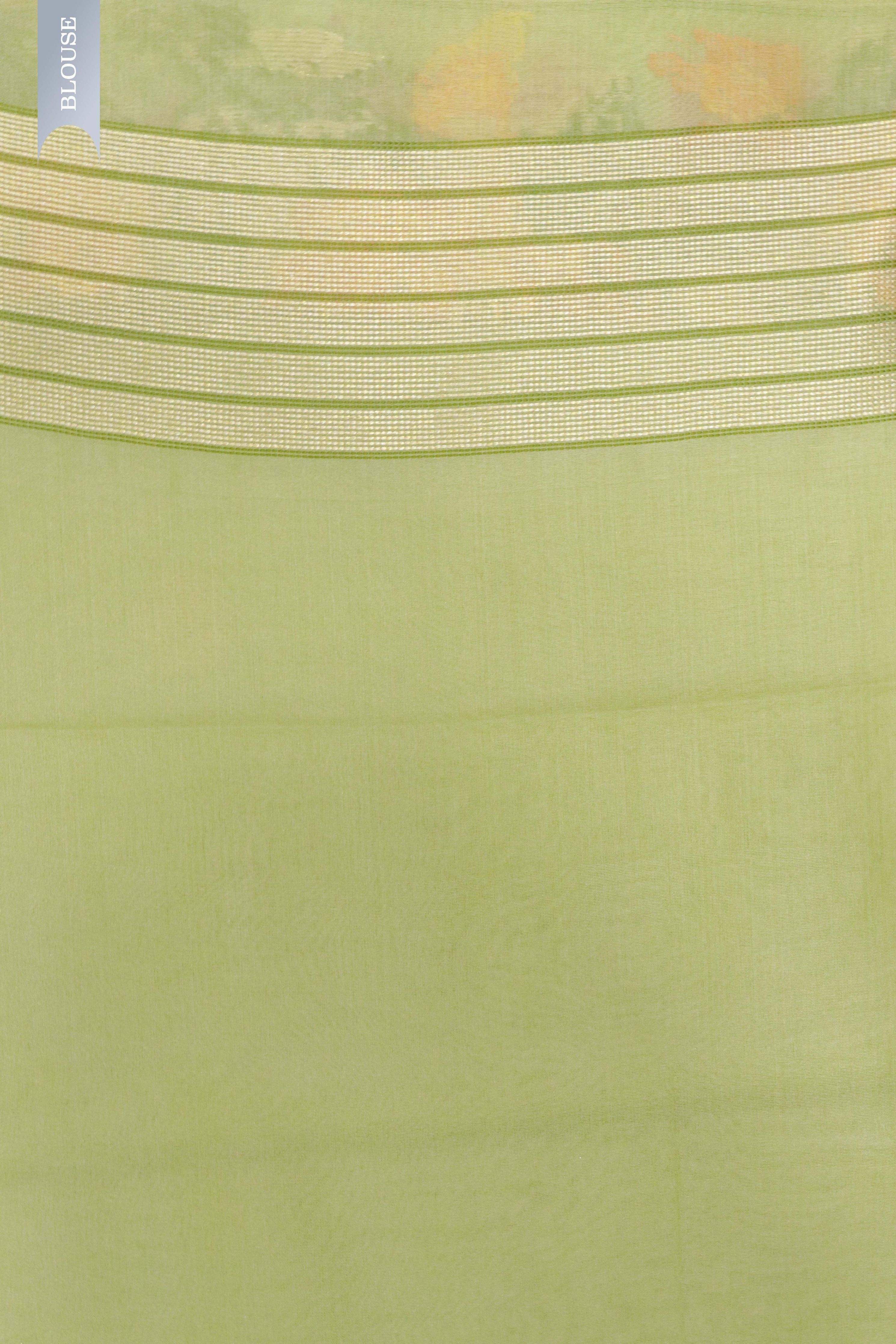 Pista Green Banarasi Kora Silk Saree with Multicolor Zari & Thread Weaving - Mokshaa