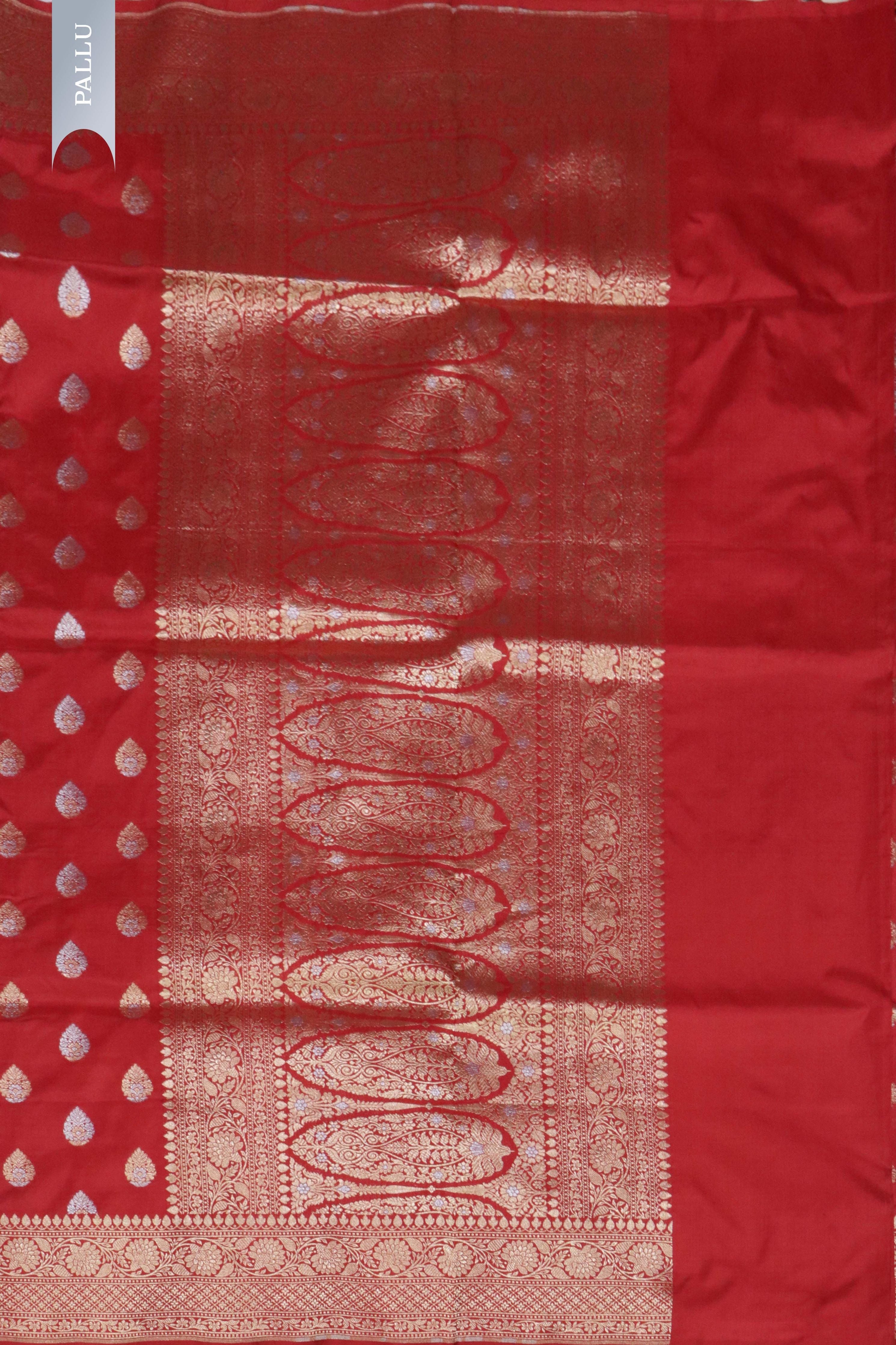 Rust Banarasi Zari Butti Silk Saree - Mokshaa