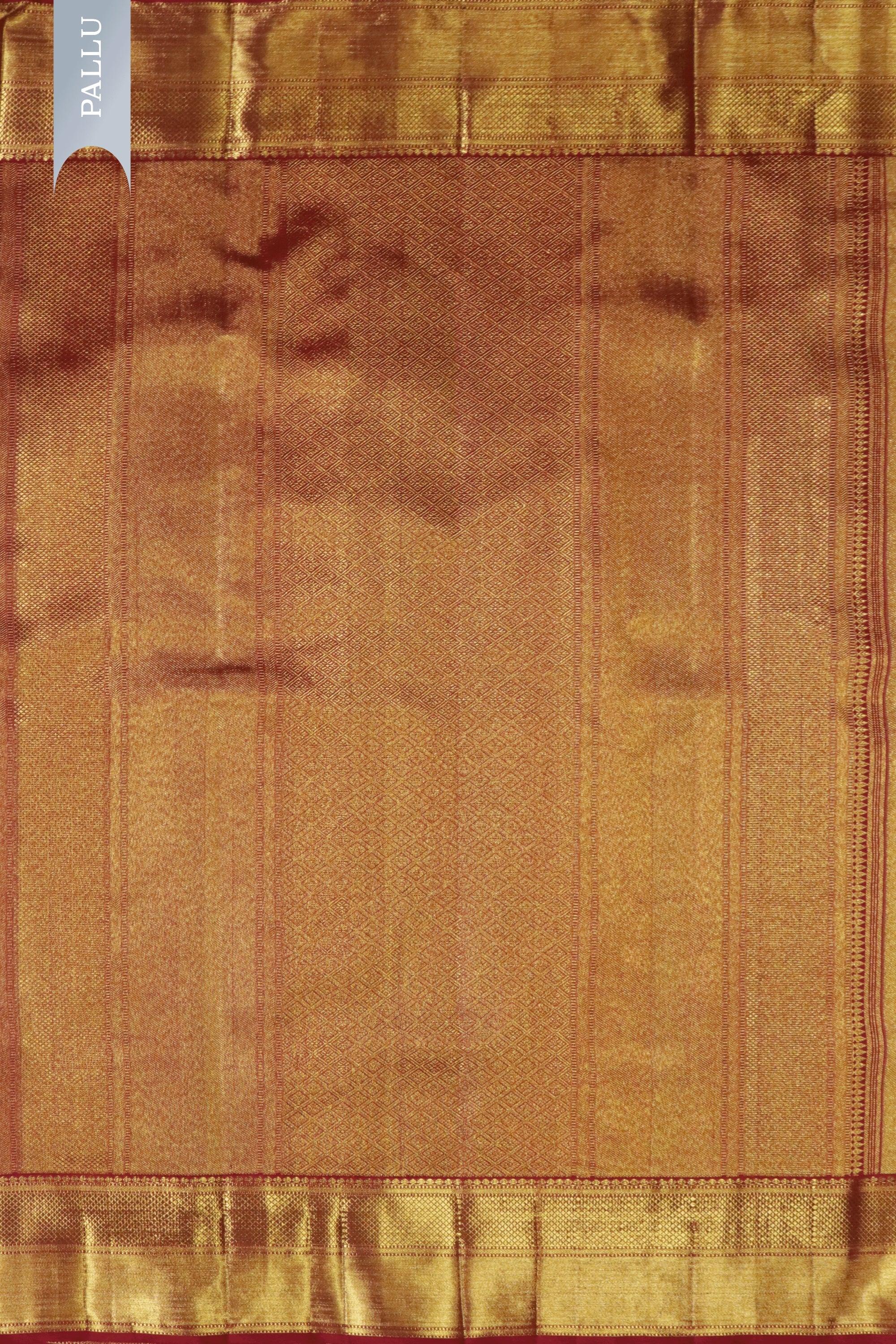 Golden Kanchivaram Silk Saree with Red Border - Mokshaa