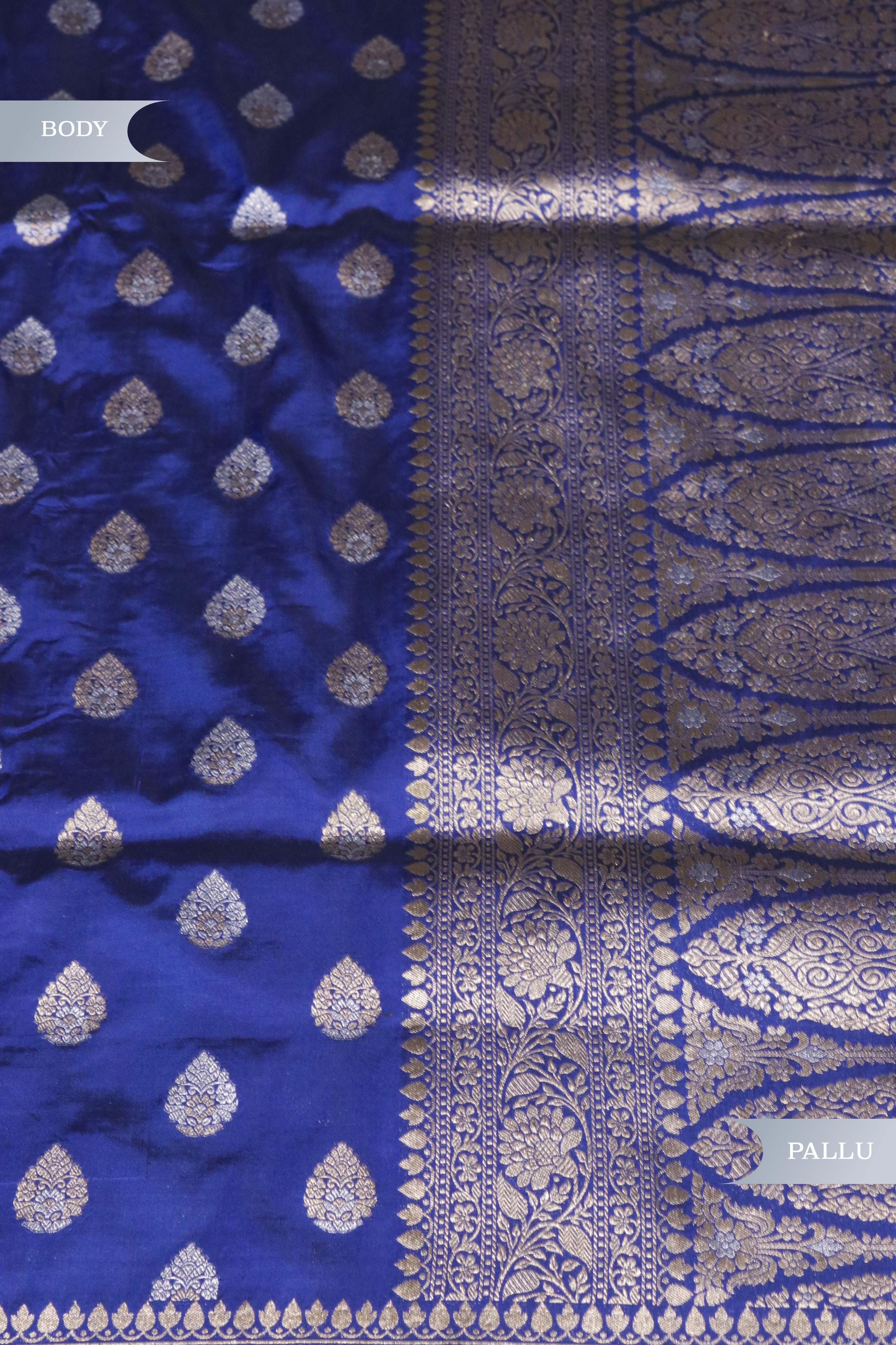 Royal Blue Banarasi Zari Butti Saree - Mokshaa