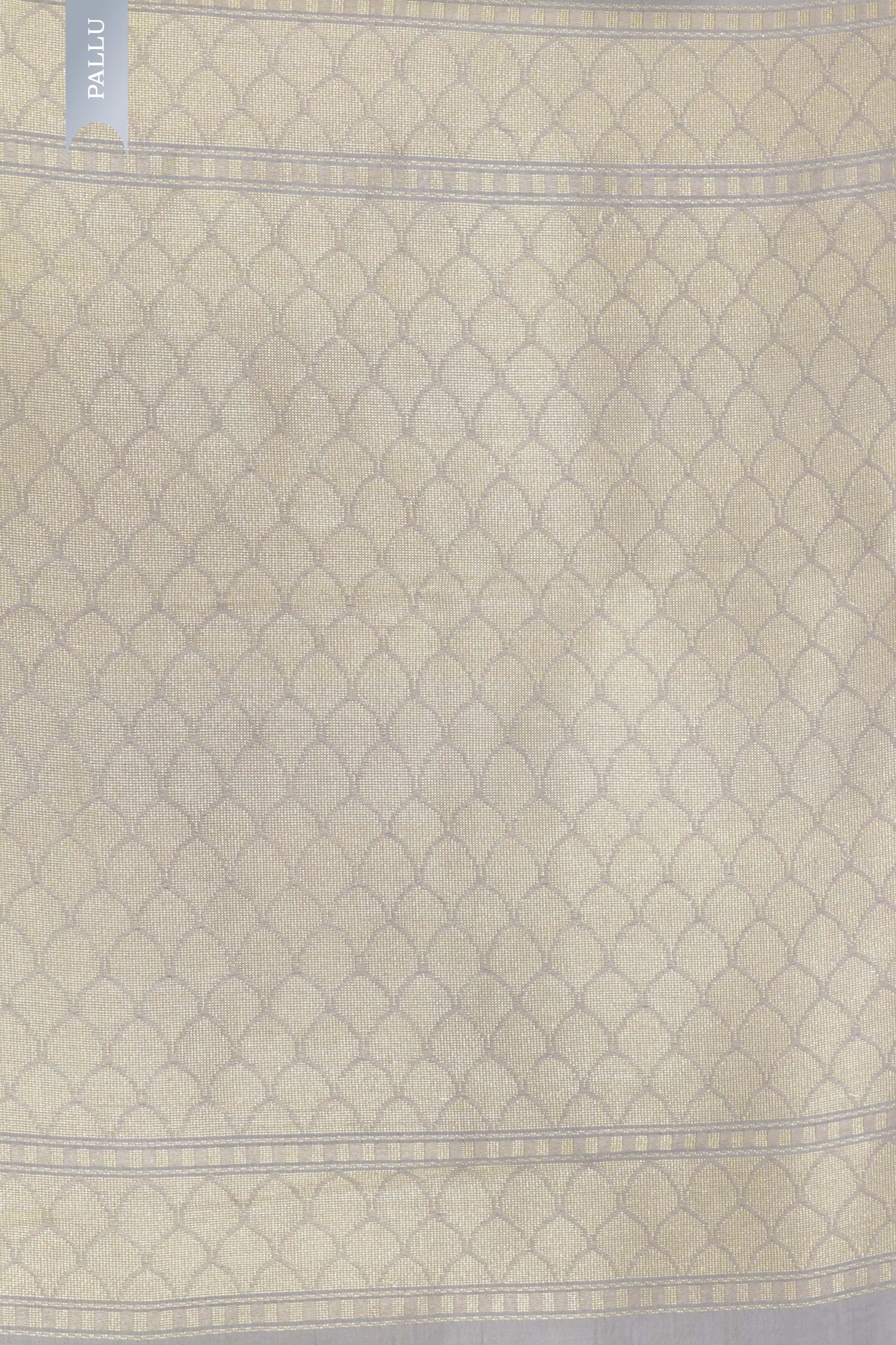 Ash Grey Banarasi Kora Silk Saree with Zari & Thread Woven Border - Mokshaa