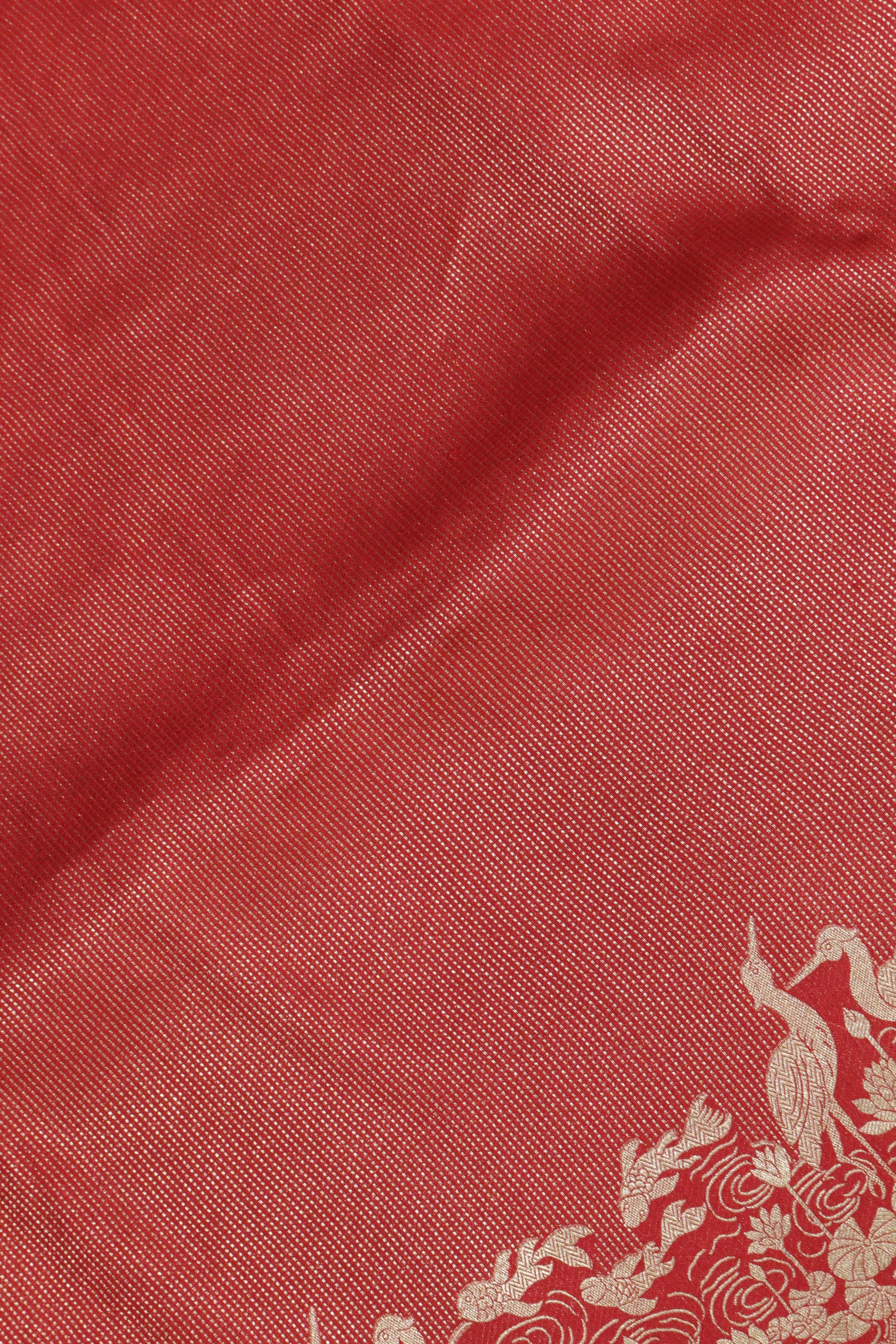 Maroon Banarasi Silk Saree with Zari Stripe Weaving & Fancy Border - Mokshaa