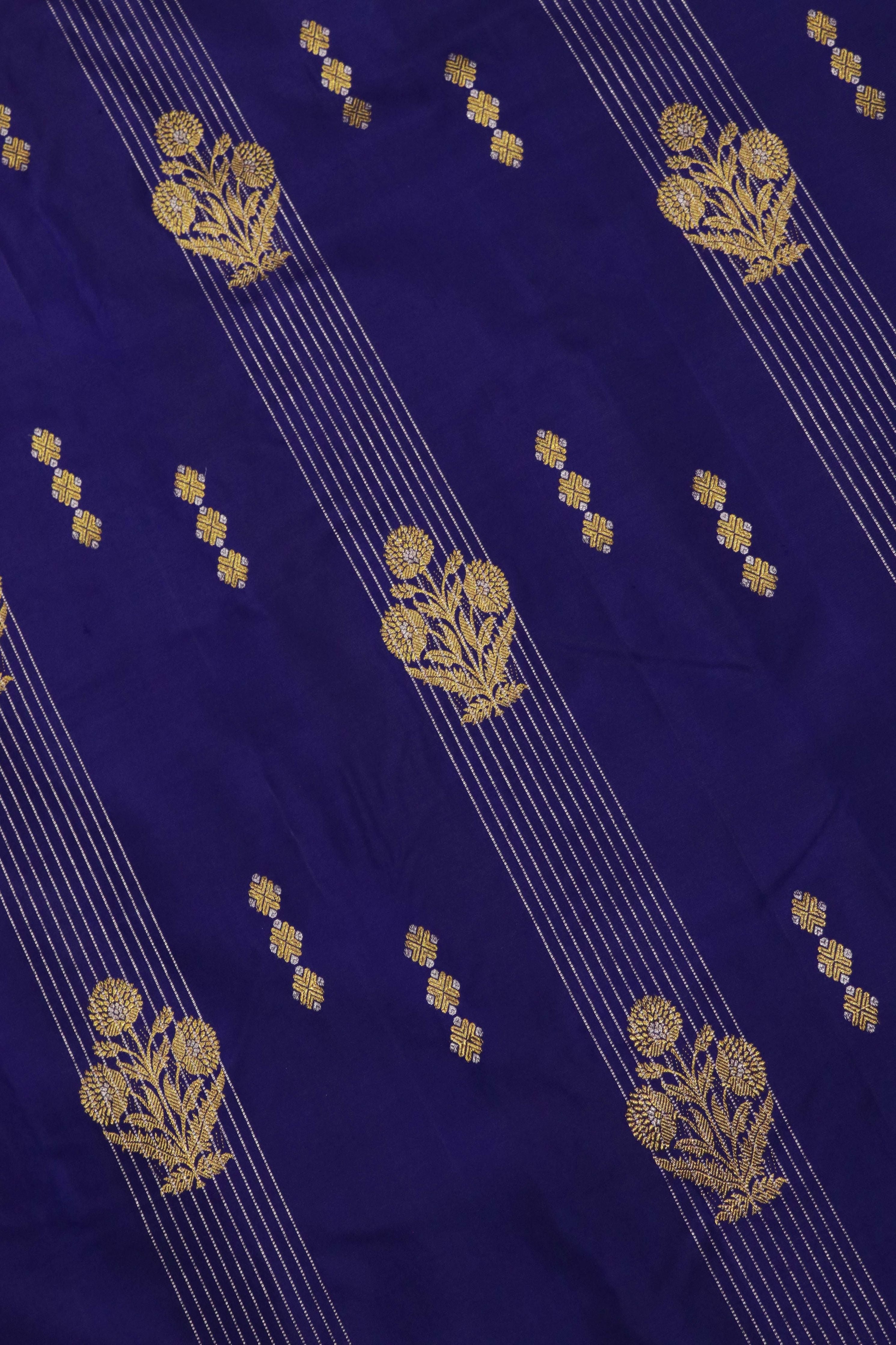 Ink Blue Kanchivaram Silk Saree with Zari Buttas & Contrast Pallu - Mokshaa
