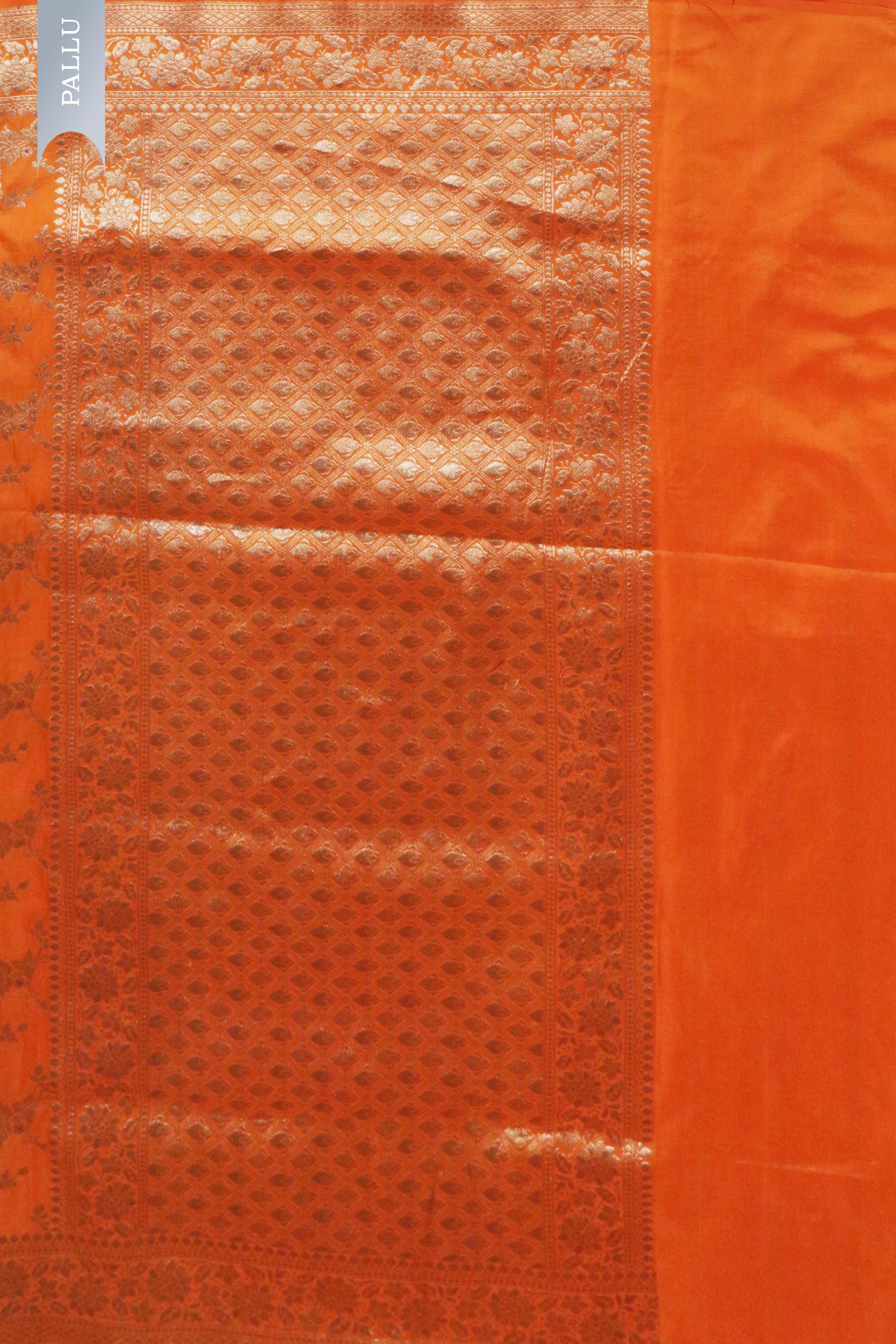 Orange Banarasi Silk Saree with Zari Jaal - Mokshaa