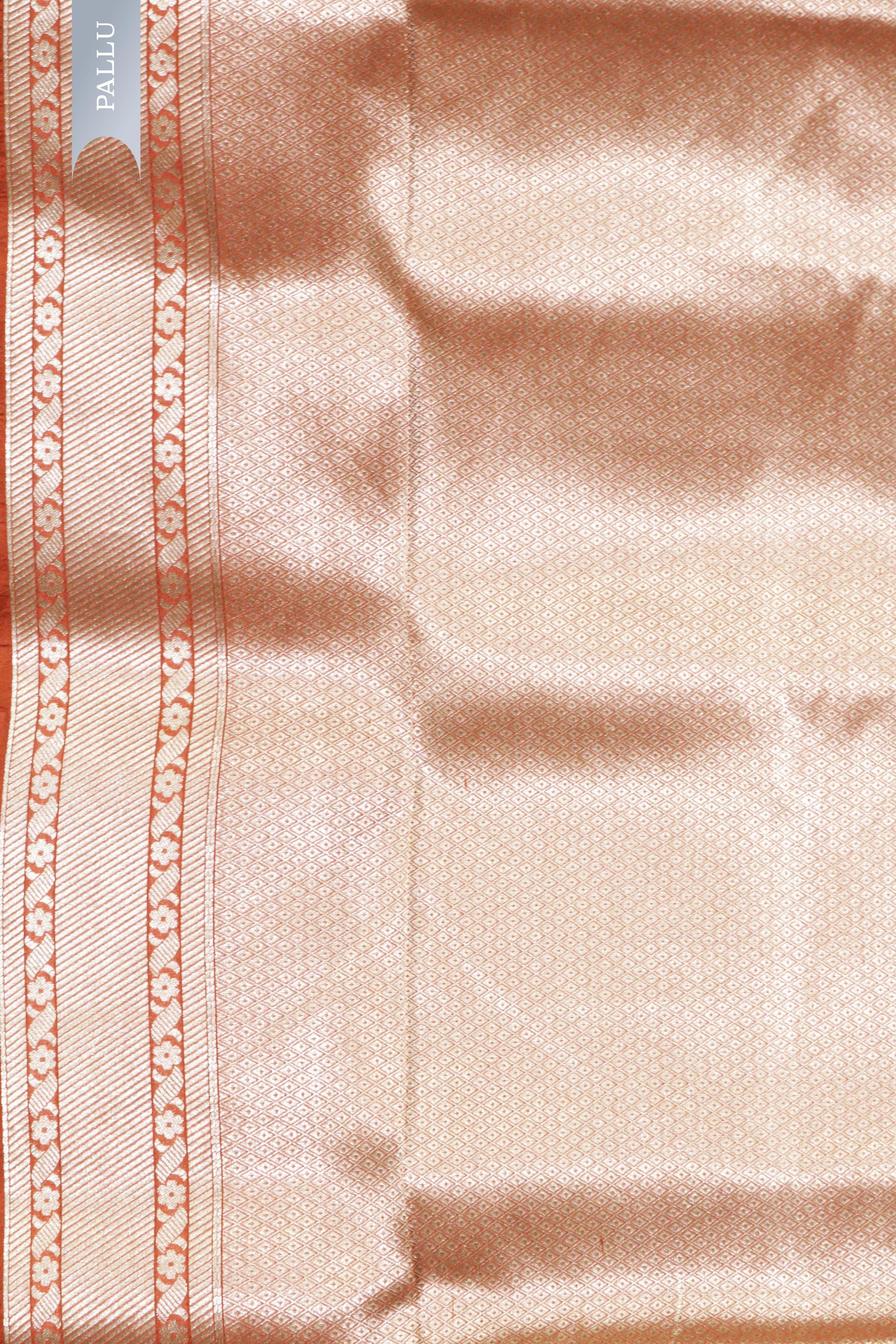 Orange Banarasi Silk Saree with Brocade Zari Jaal and Zari Border - Mokshaa