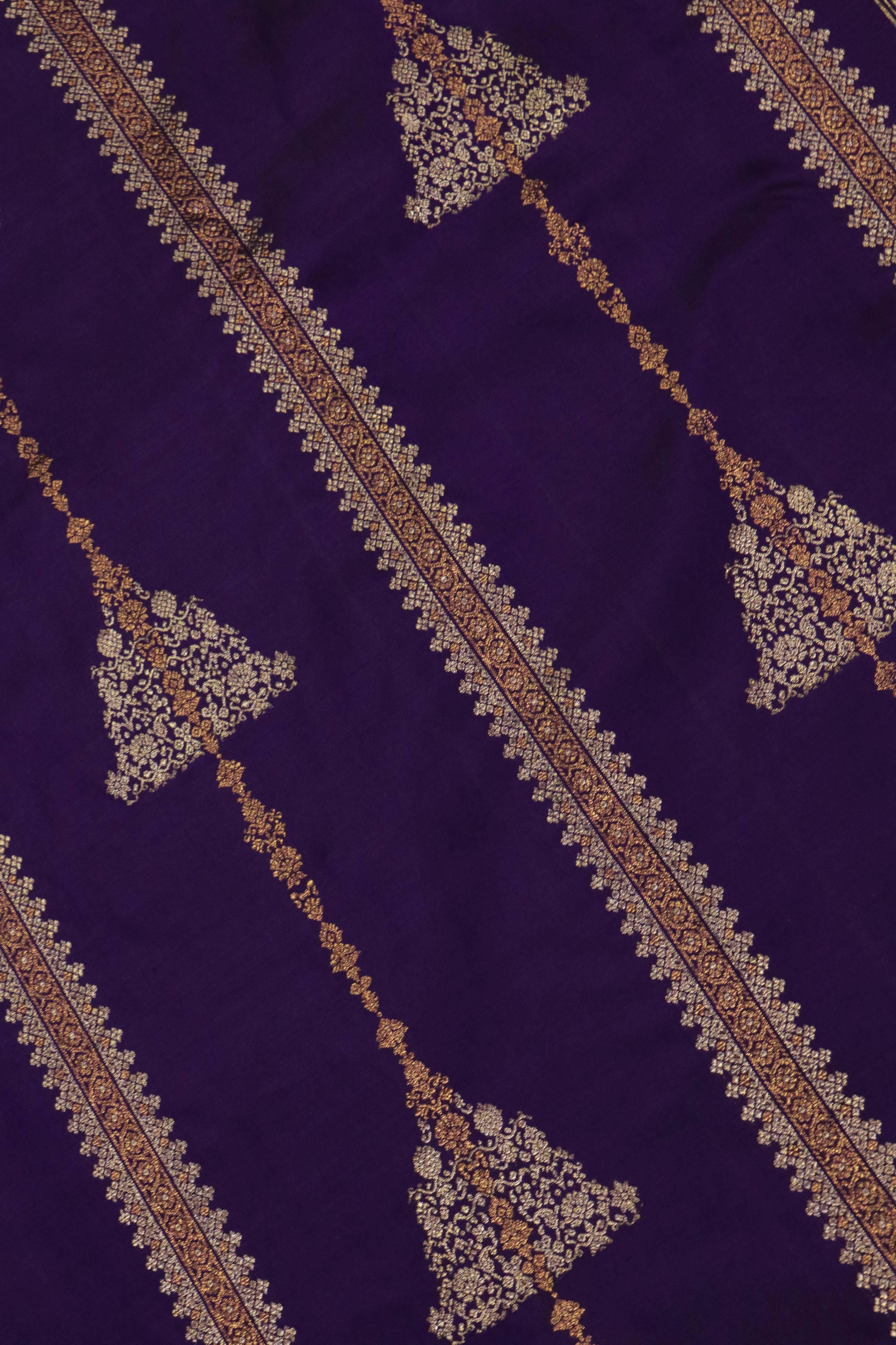 Purple Kanchivaram Silk Saree with Striped Weave - Mokshaa