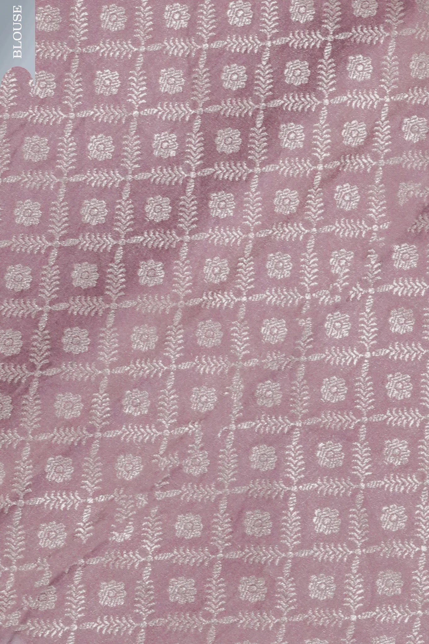 Dusty Pink Banarasi Chanderi Silk Saree with Small Motifs & Brocade Blouse - Mokshaa