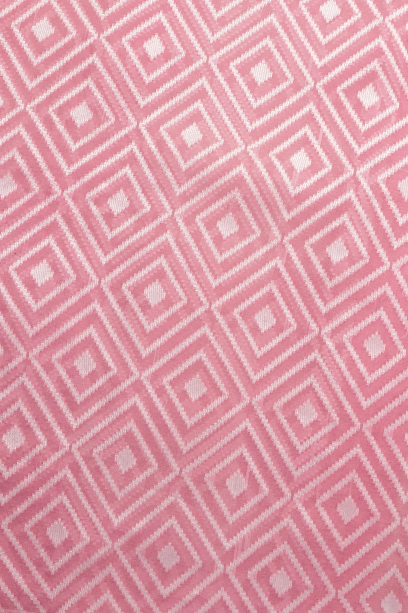 Baby Pink Banarasi Kora Saree with Geometric Weave & Satin Border - Mokshaa