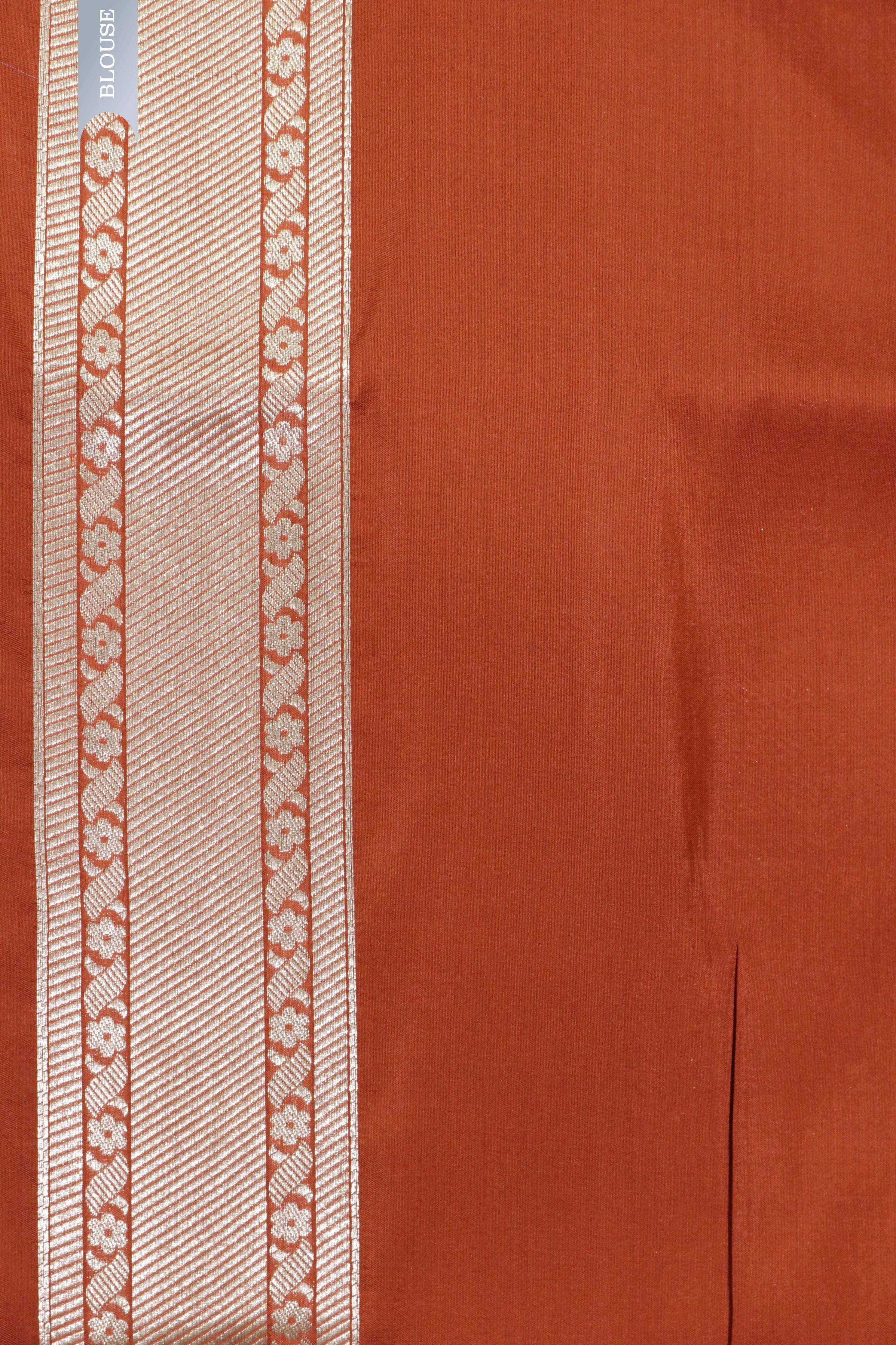 Orange Banarasi Silk Saree with Brocade Zari Jaal and Zari Border - Mokshaa