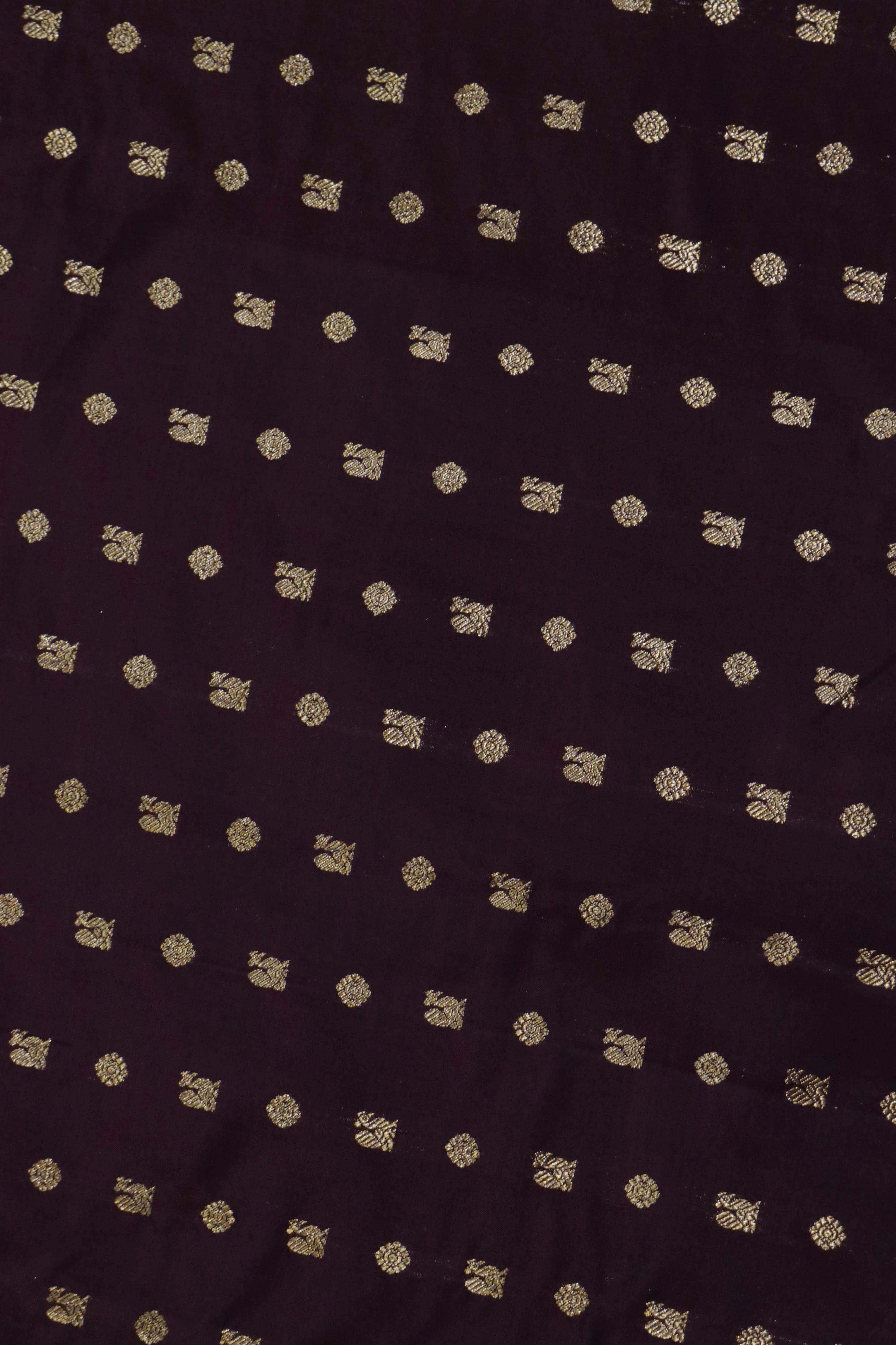 Dark Brown Kanchivaram Silk Saree with Small Zari Buttas & Plain Border - Mokshaa