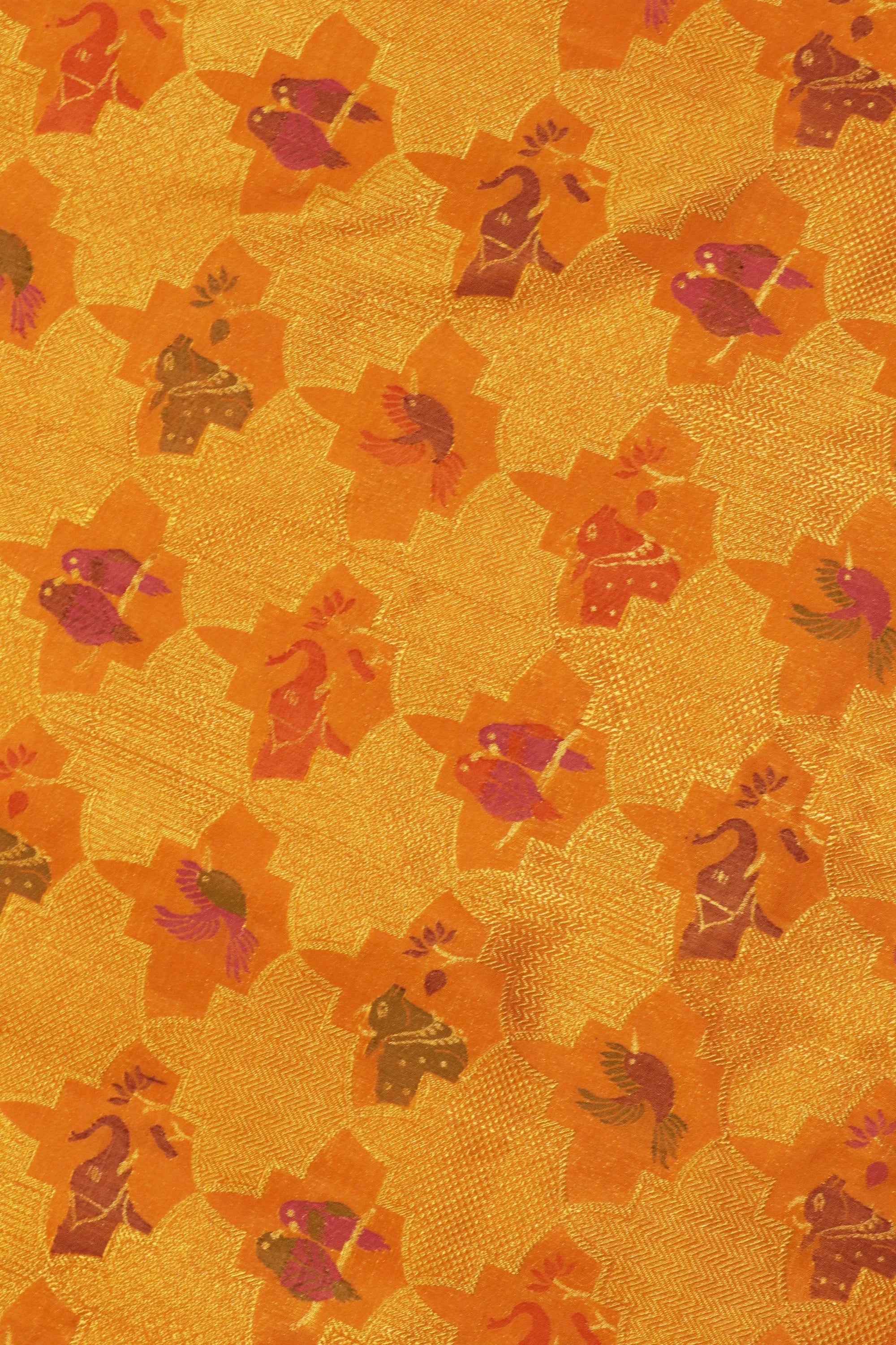 Koral Orange Kanchivaram Silk Saree with Zari & Meena Animal Motifs - Mokshaa