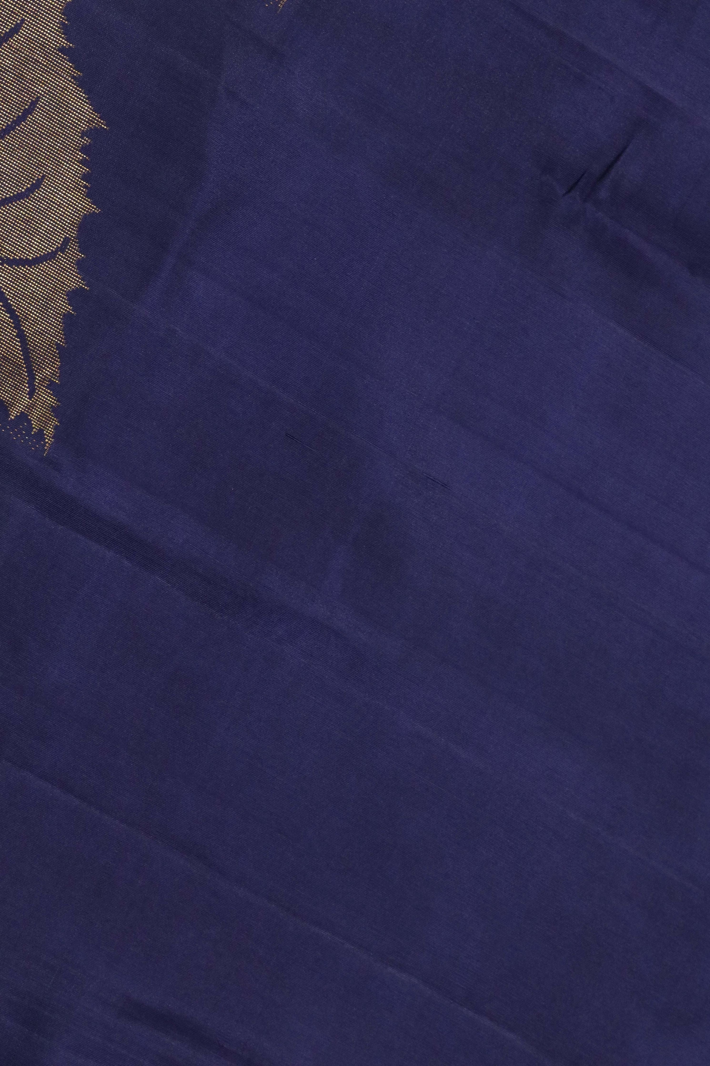 Navy Blue Kanchivaram Silk Saree with Gold Leaf Zari - Mokshaa