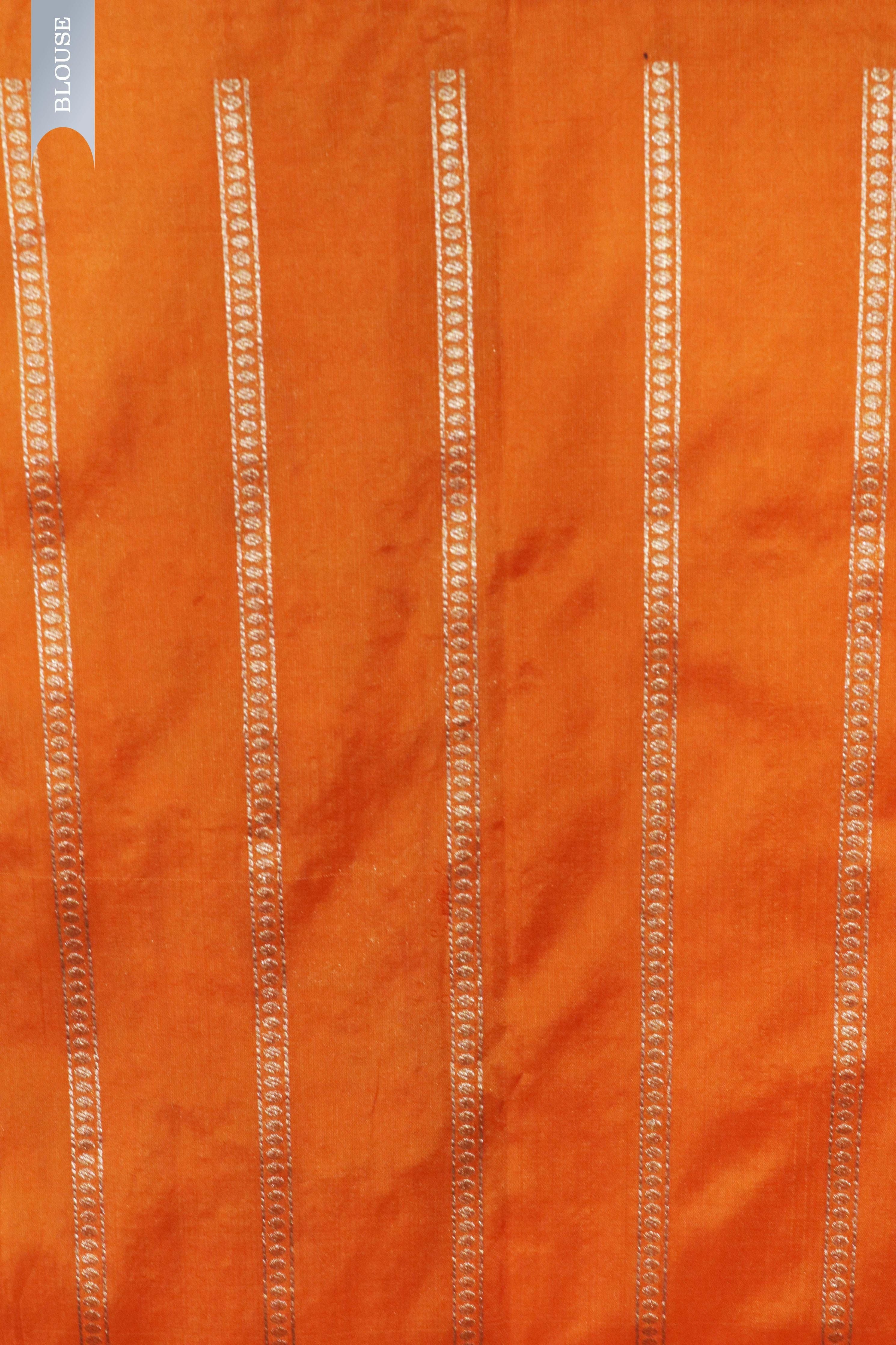 Orange Banarasi Silk Saree with Zari Jaal - Mokshaa