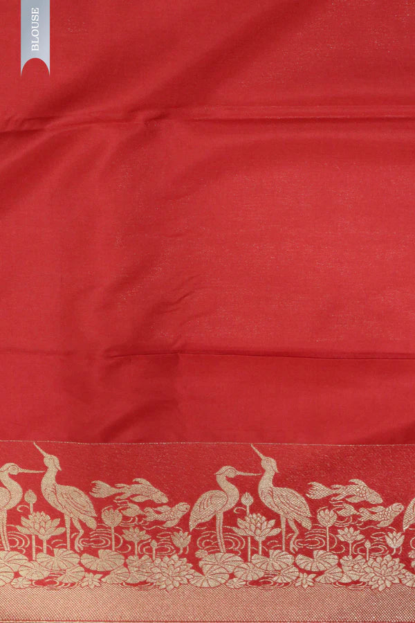 Red Banarasi Silk Saree with Self Zari Weaving and Ornate Fancy Border | Saree | Mokshaa