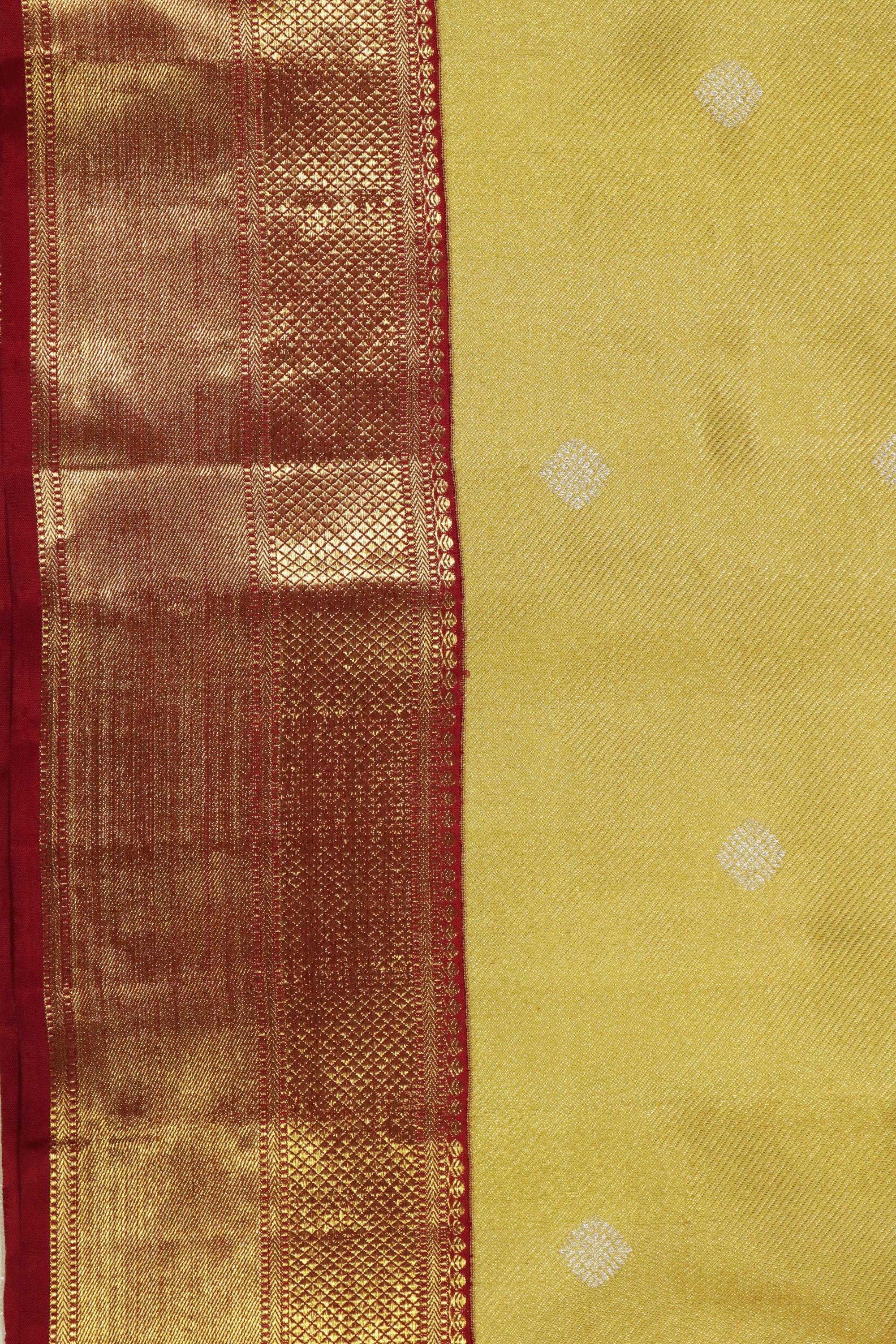 Golden Kanchivaram Silk Saree with Red Border - Mokshaa