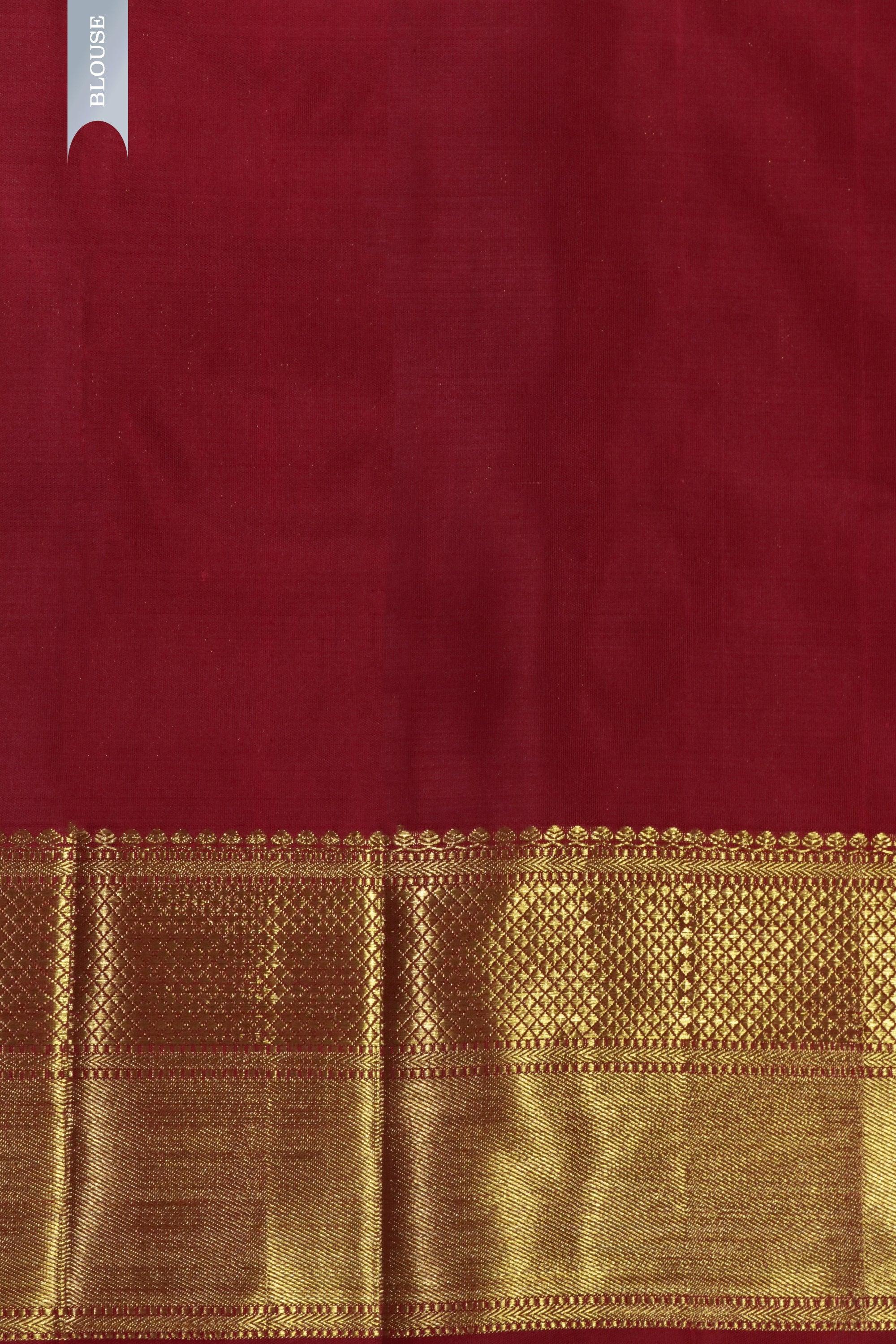 Golden Kanchivaram Silk Saree with Red Border - Mokshaa