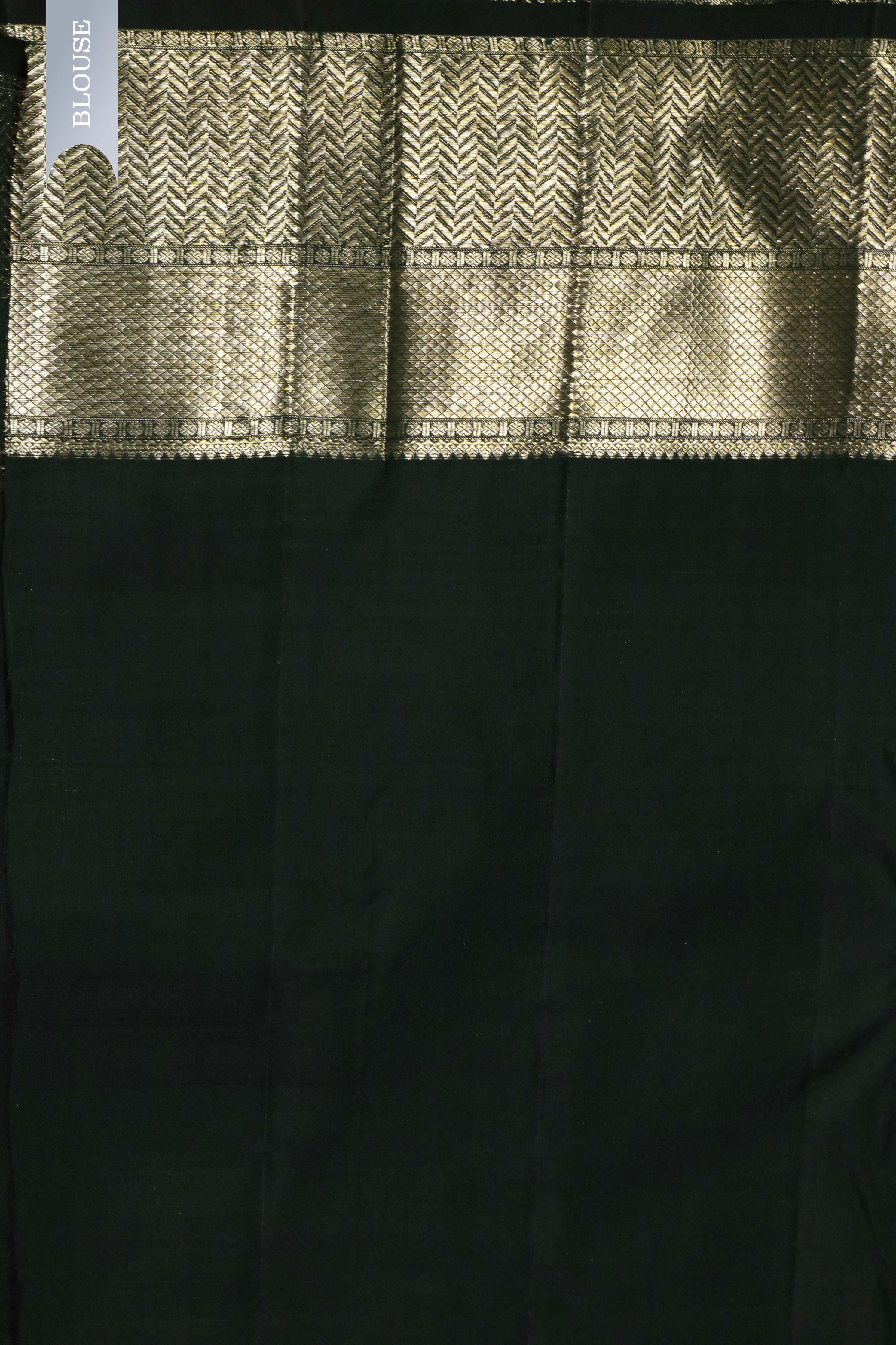 Bottle Green Kanchivaram Silk Saree with Zari Butti and Self Blouse - Mokshaa