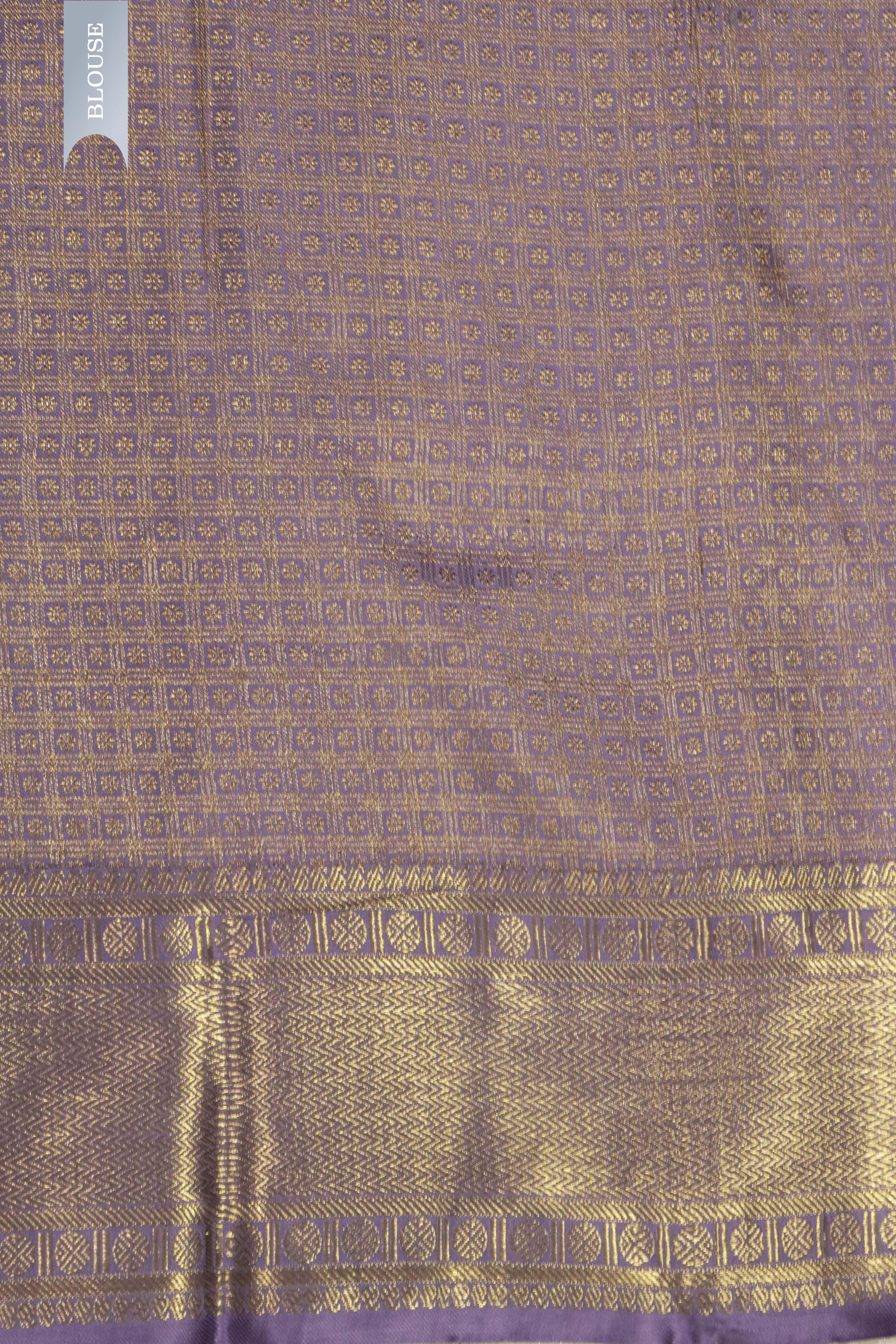 Lavender Kanchivaram Silk Saree with Gold & Silver Zari - Mokshaa