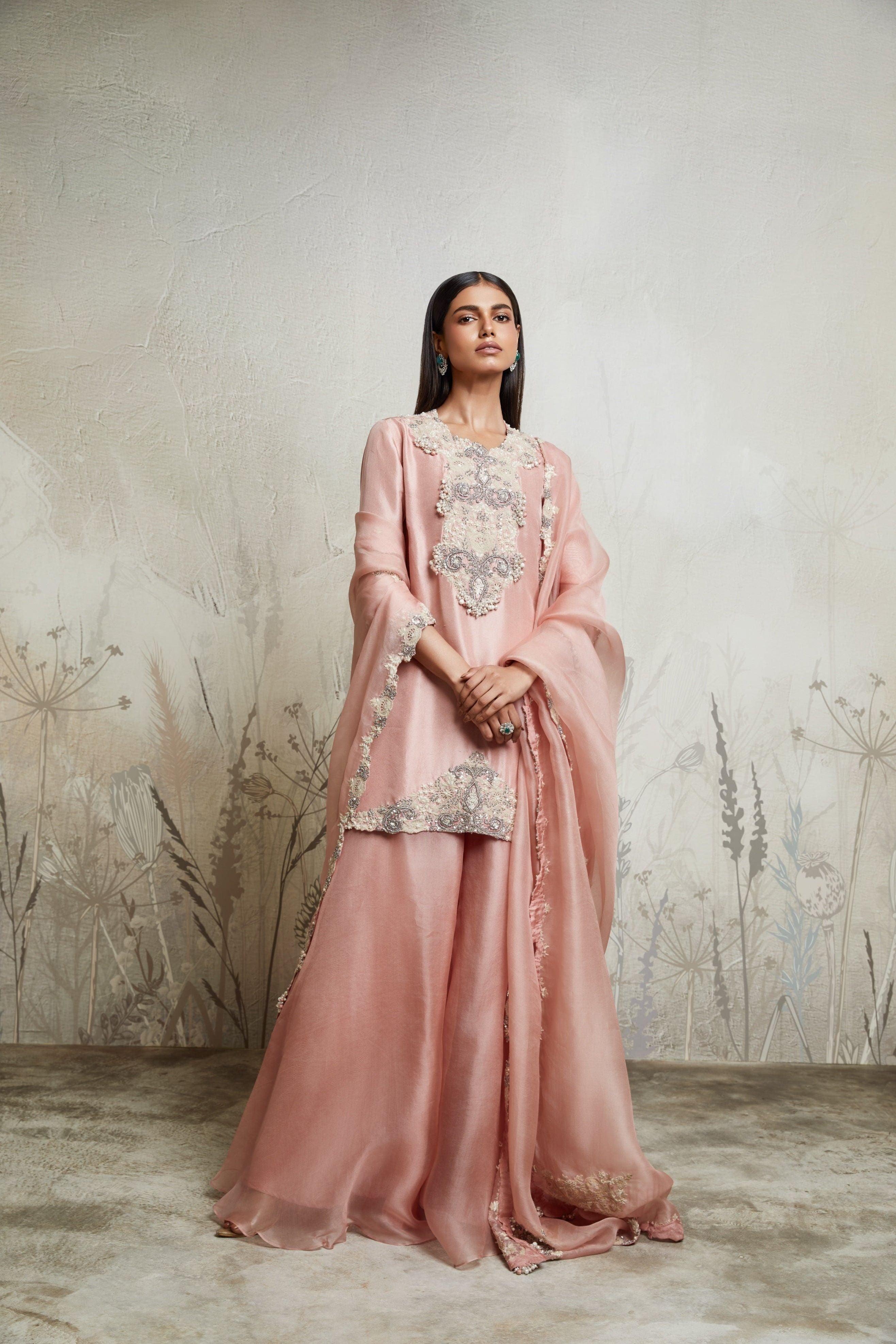 Dark Flamingo Kurta with Sharara and Dupatta - Mokshaa