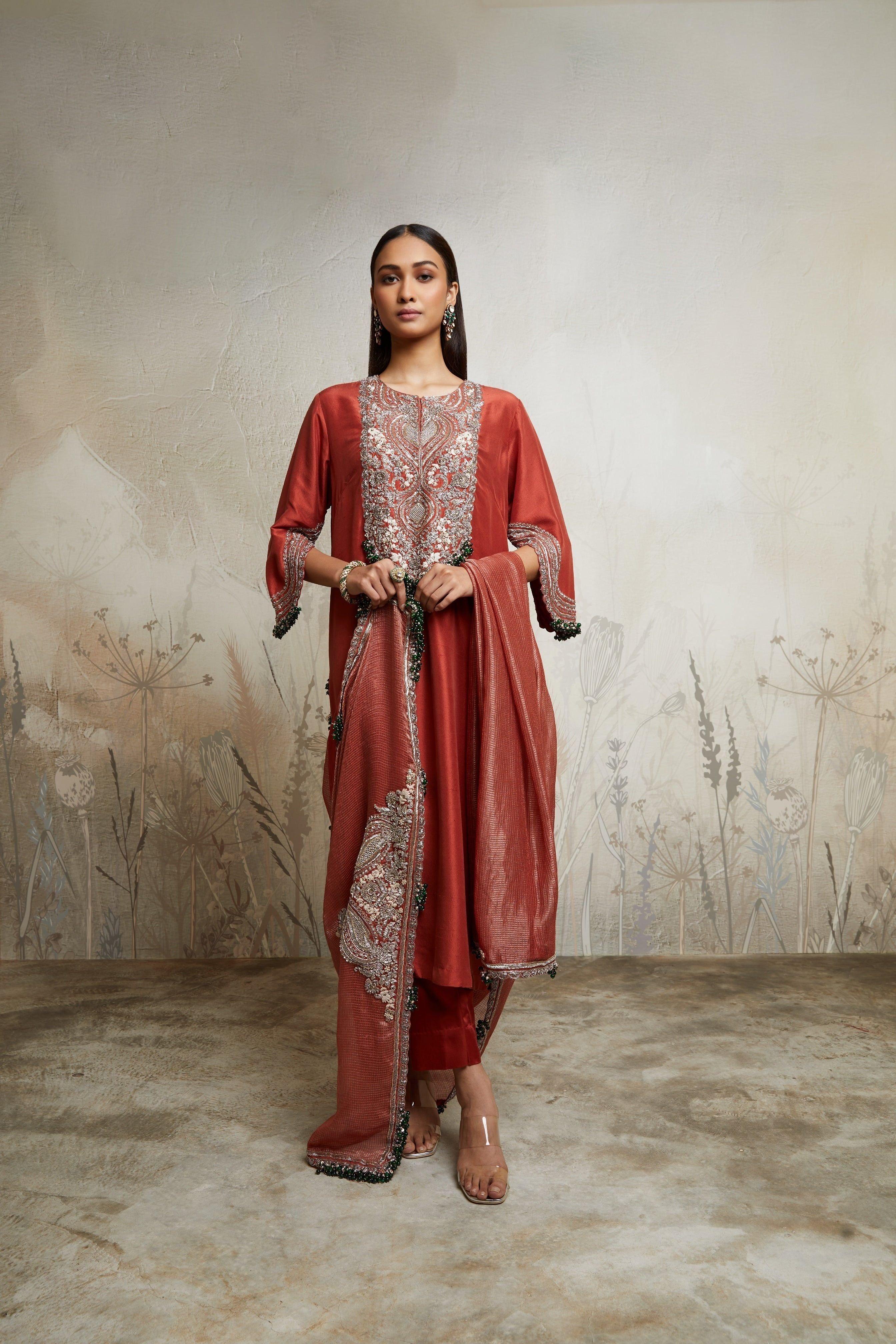 Deep Orange Kurta with Sharara and Dupatta - Mokshaa