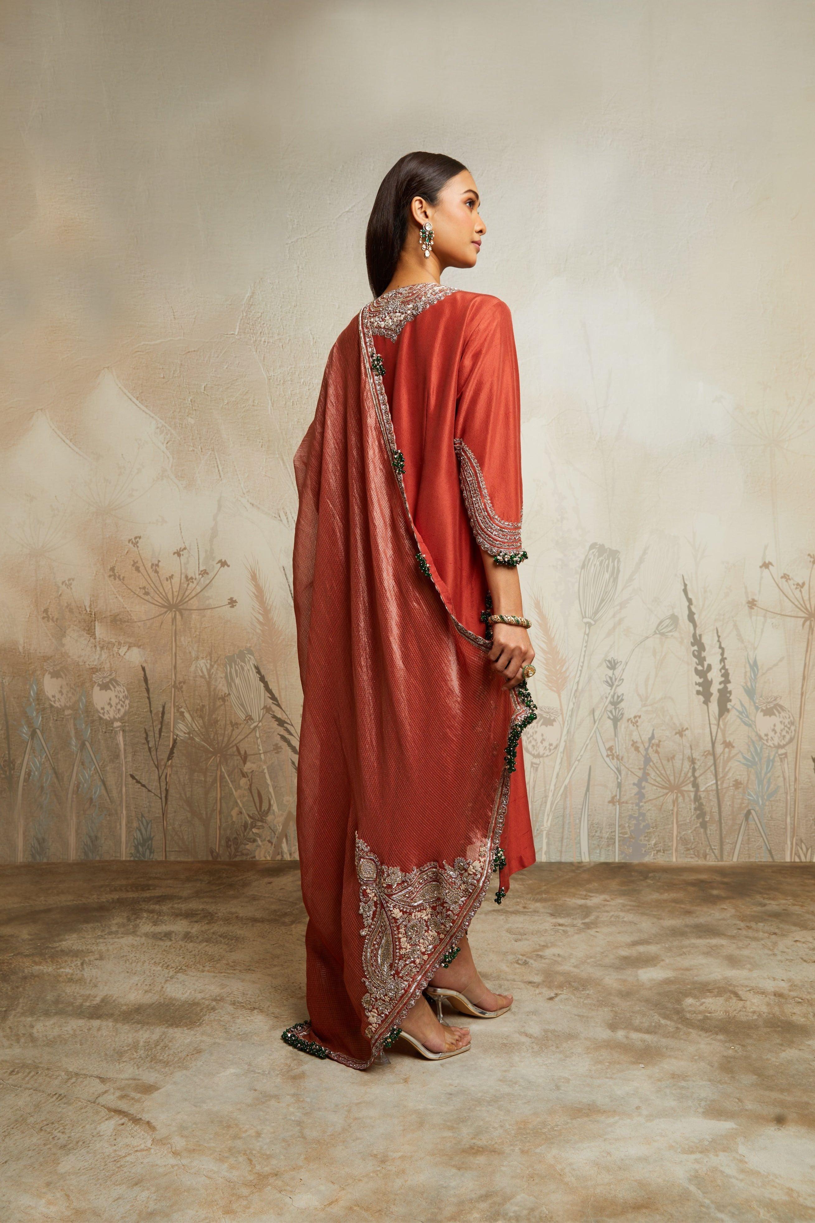 Deep Orange Kurta with Sharara and Dupatta - Mokshaa