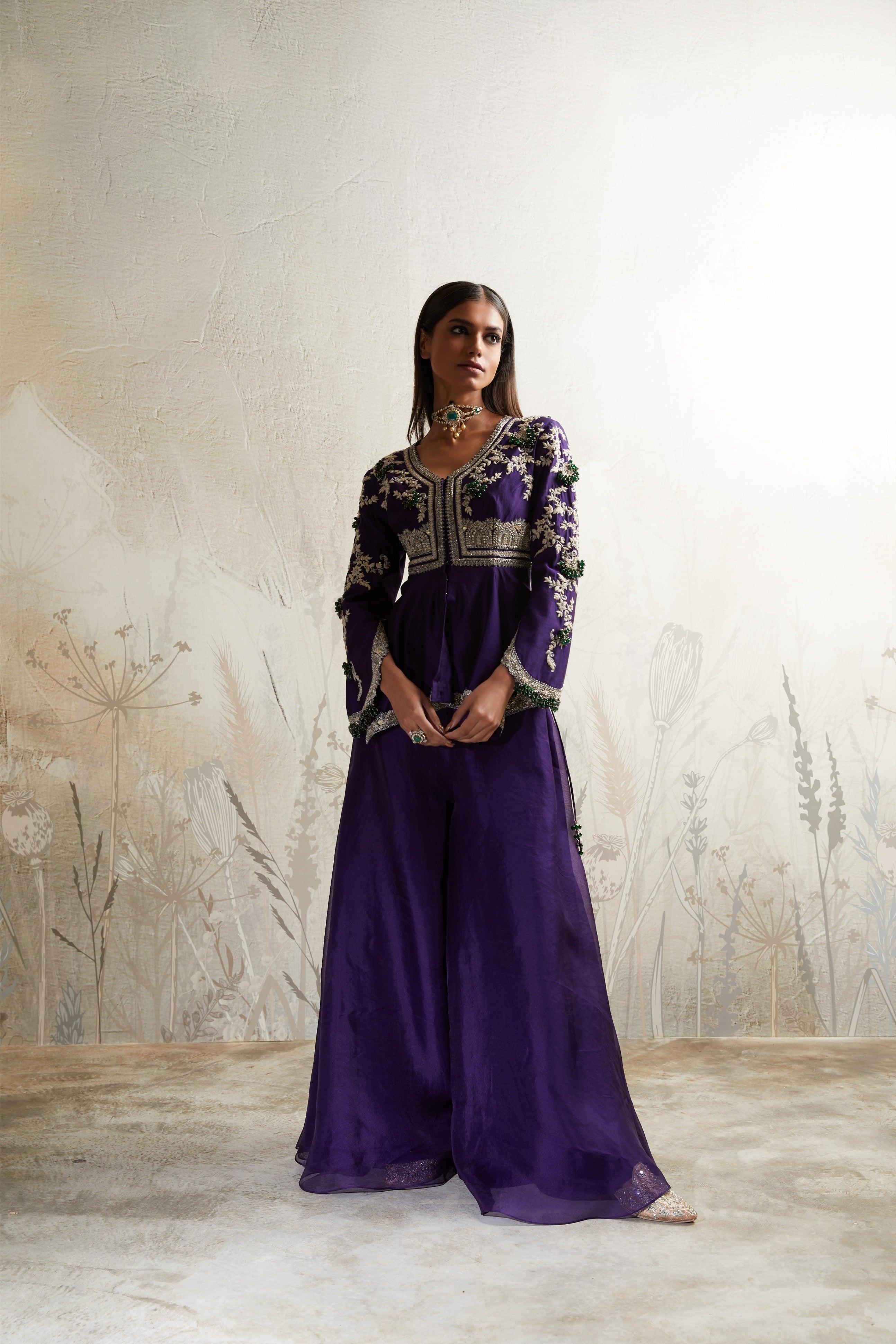 Dark Purple Peplum with Sharara - Mokshaa