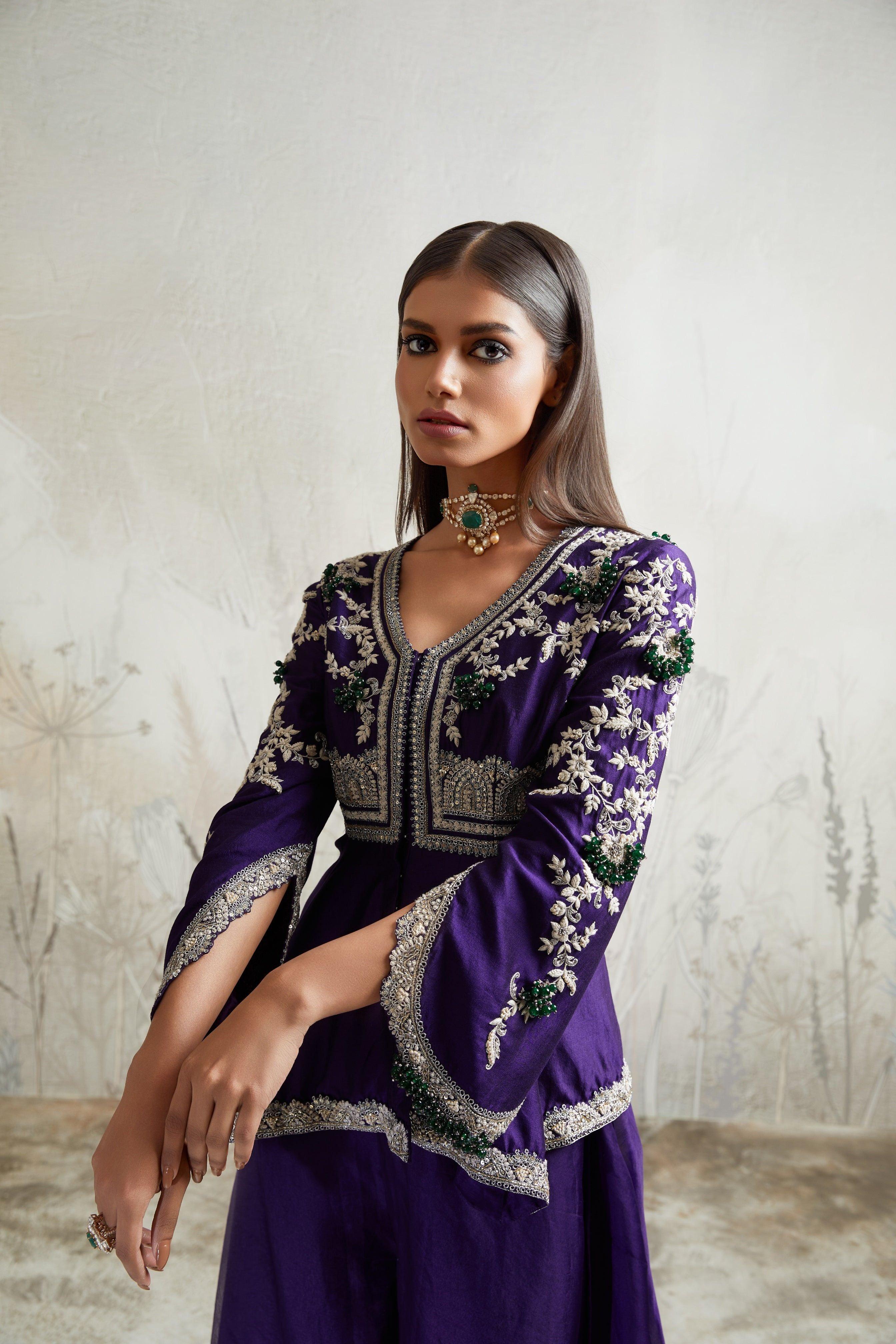 Dark Purple Peplum with Sharara - Mokshaa