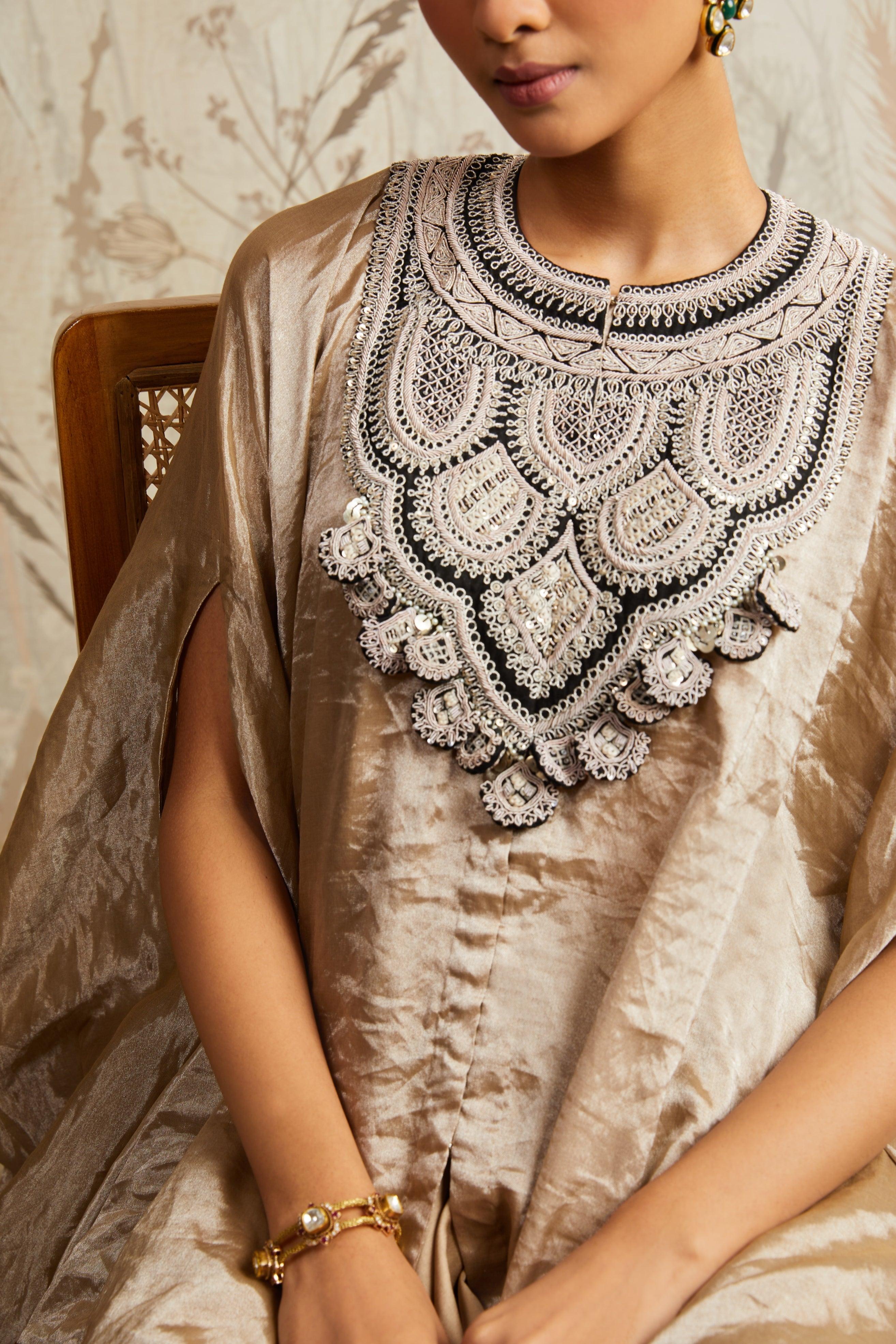 Champagne Umbrella Kaftan with Asymmetric Pants - Mokshaa