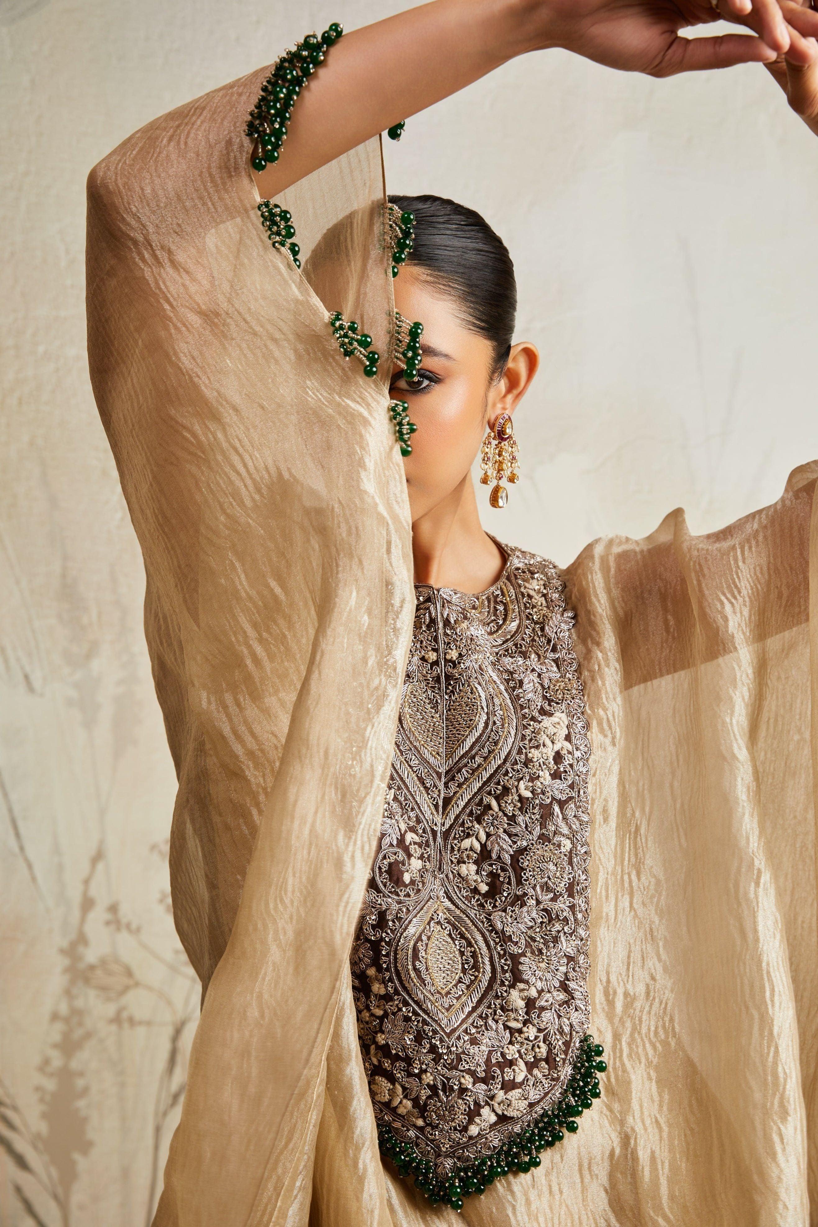 Champagne Kaftan with Inner and Straight Pants - Mokshaa