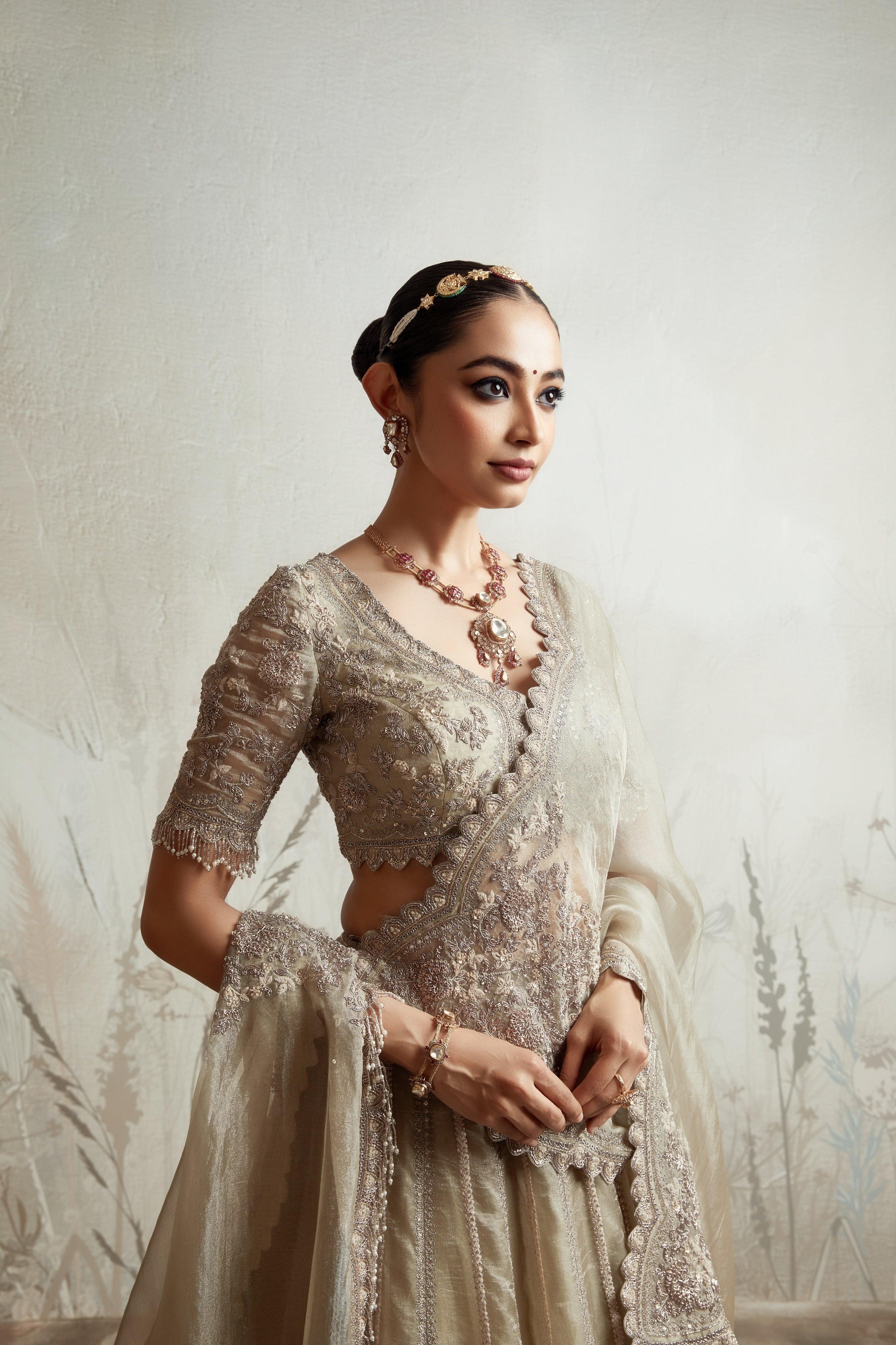 Aqua Tissue Lehenga Set - Mokshaa