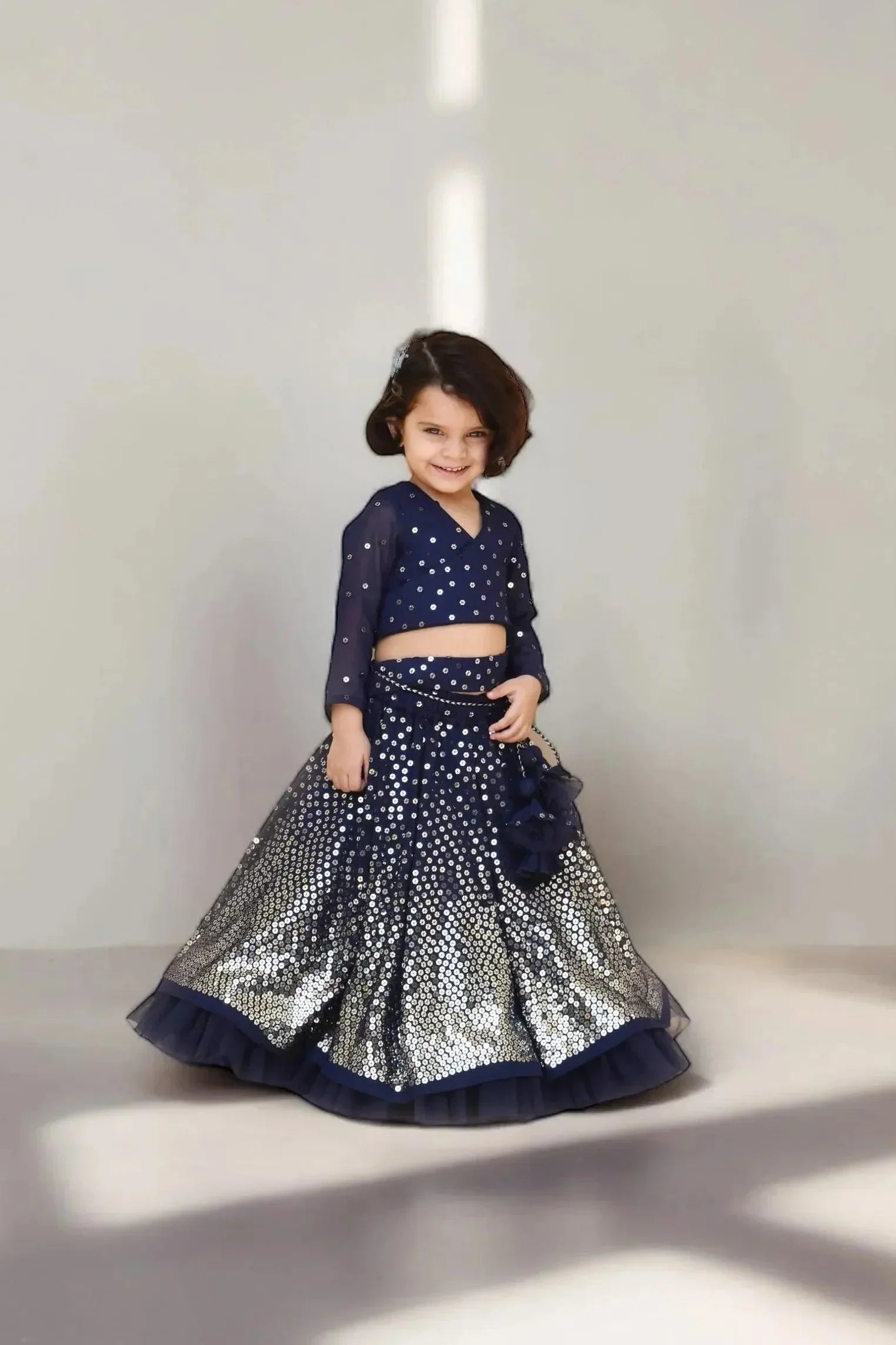 Navy Blue Embroidered Lehenga Choli Set - Mokshaa
