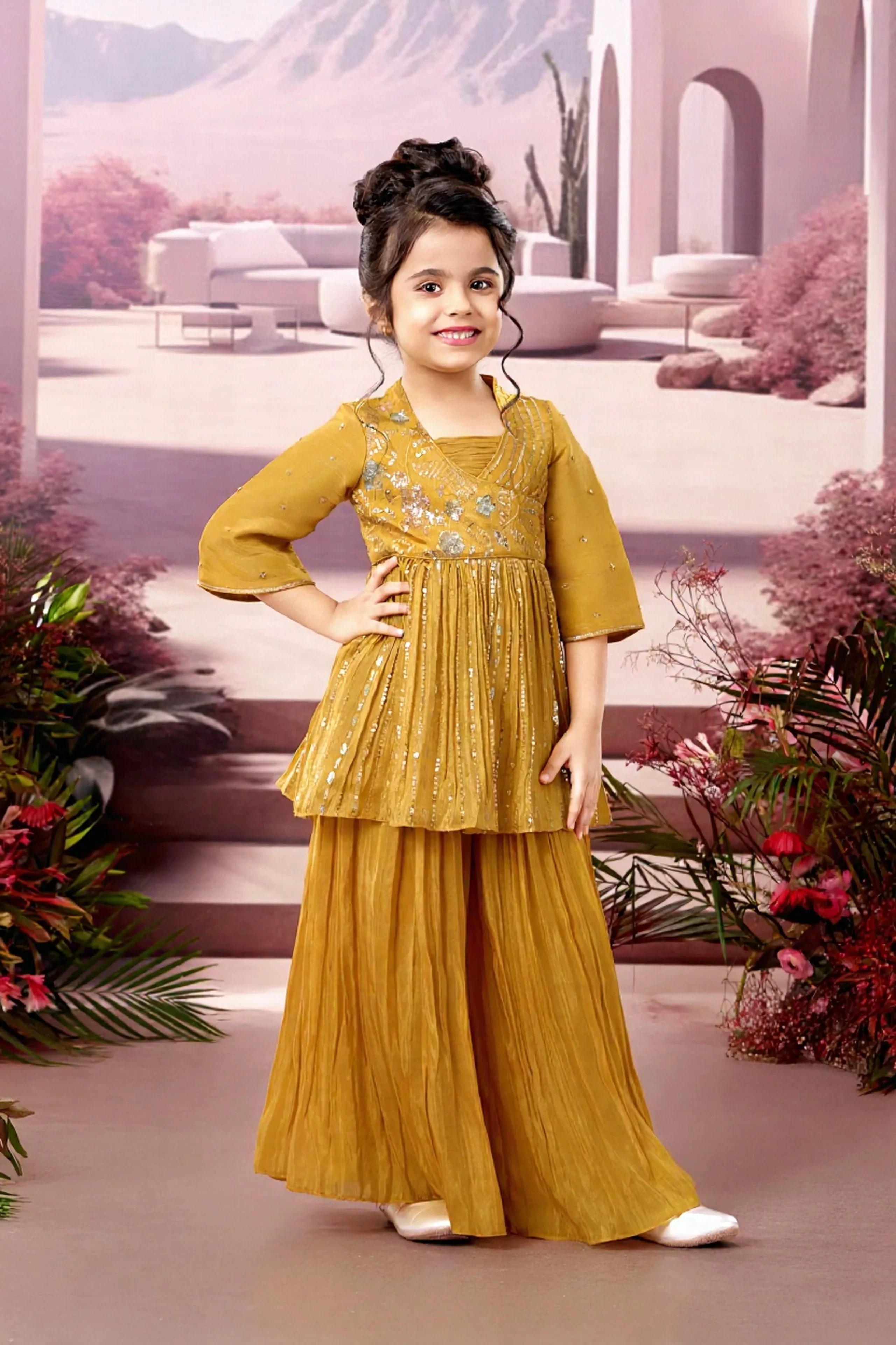 Mustard Gold Kurti & Sharara Set - Mokshaa
