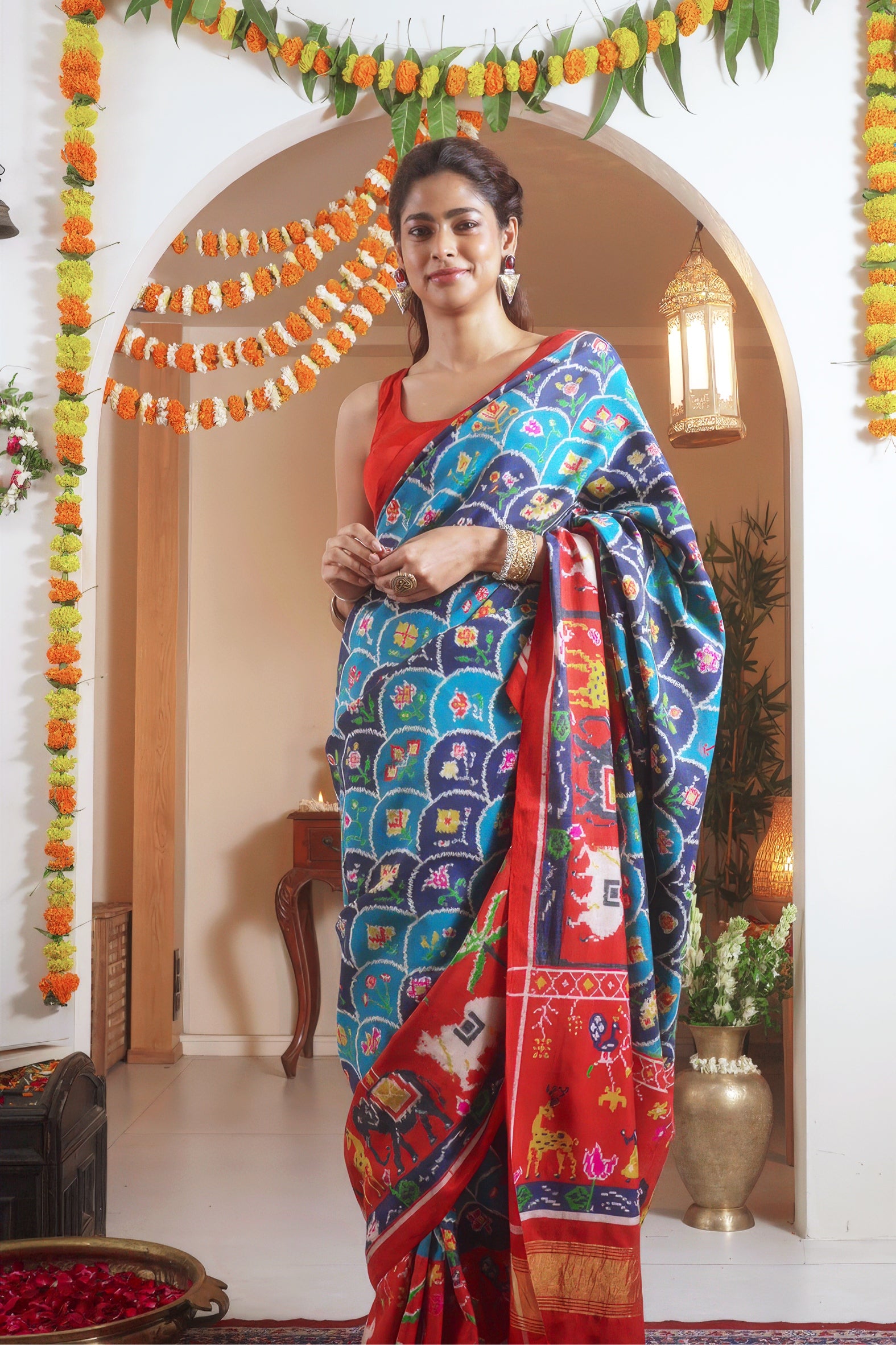 Turquoise Blue Pattan Pattola Silk Saree