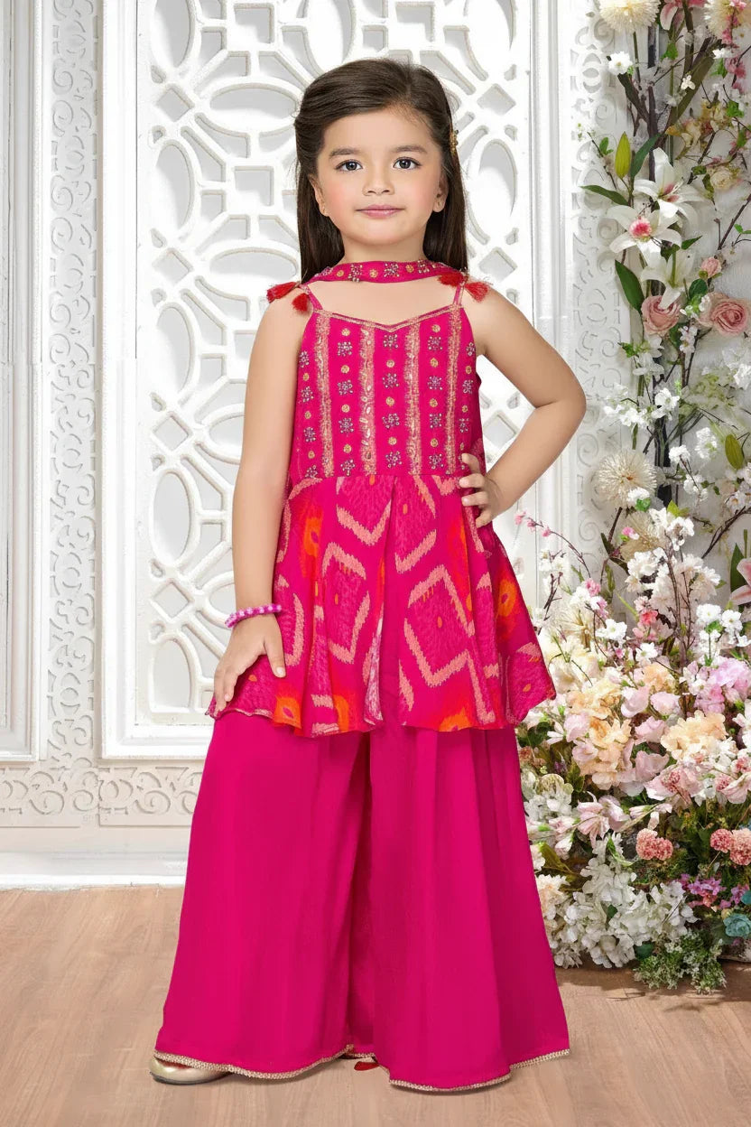 Rani Pink Peplum Top with Palazzo Pants - Mokshaa