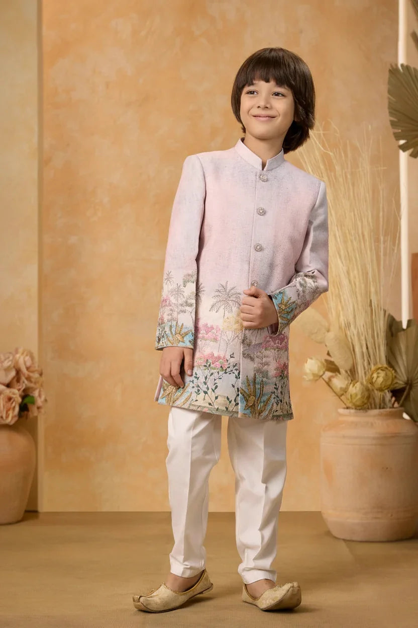 Pastel Ombre Printed Sherwani Set for Boys - Mokshaa