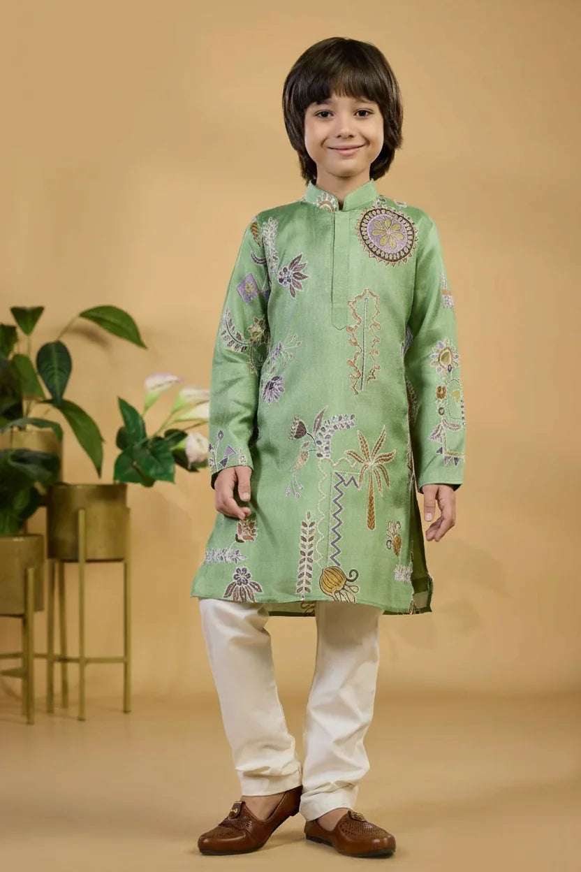 Pista Green Printed Kurta Set - Mokshaa