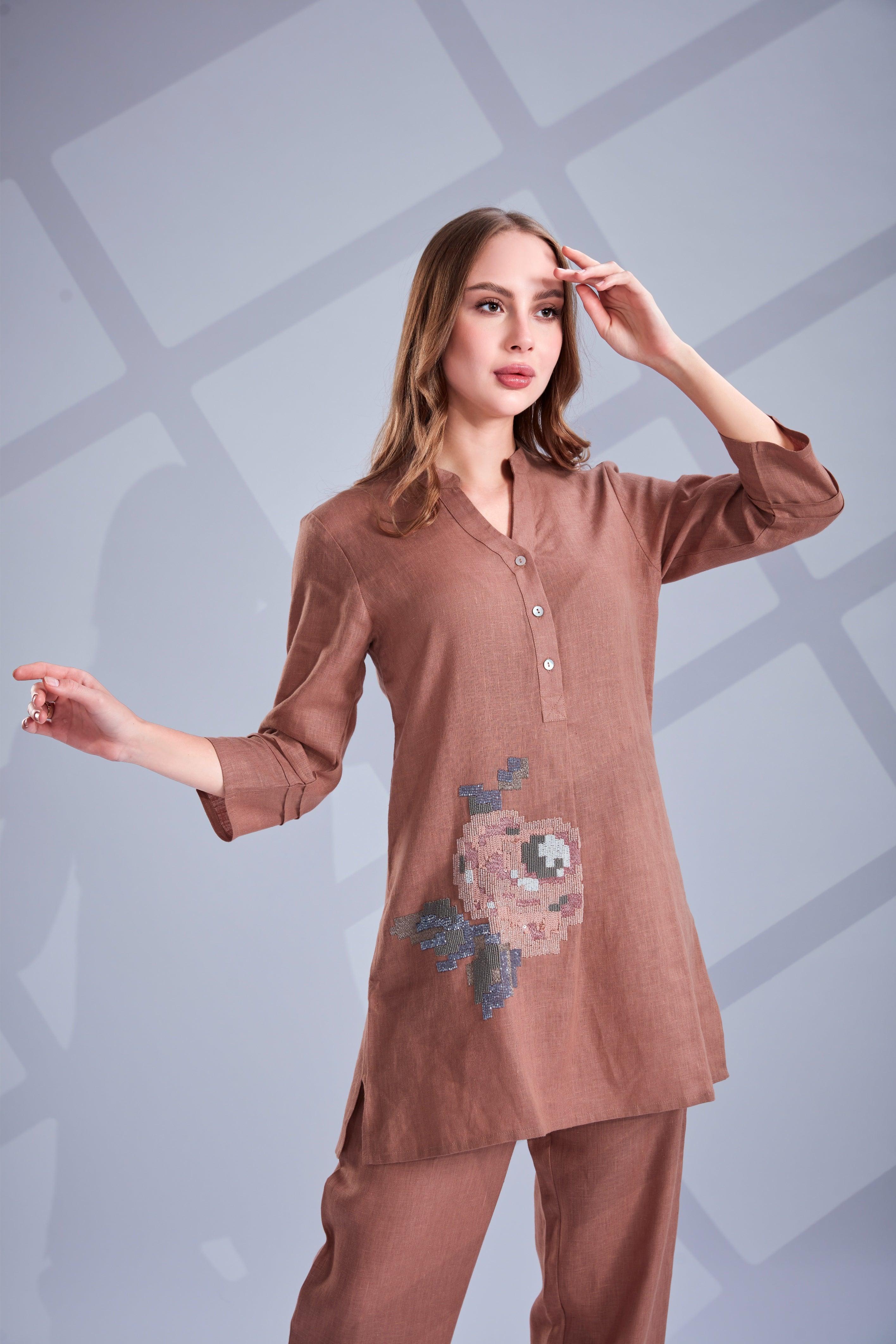 Mocha Linen Co-ord Set - Mokshaa