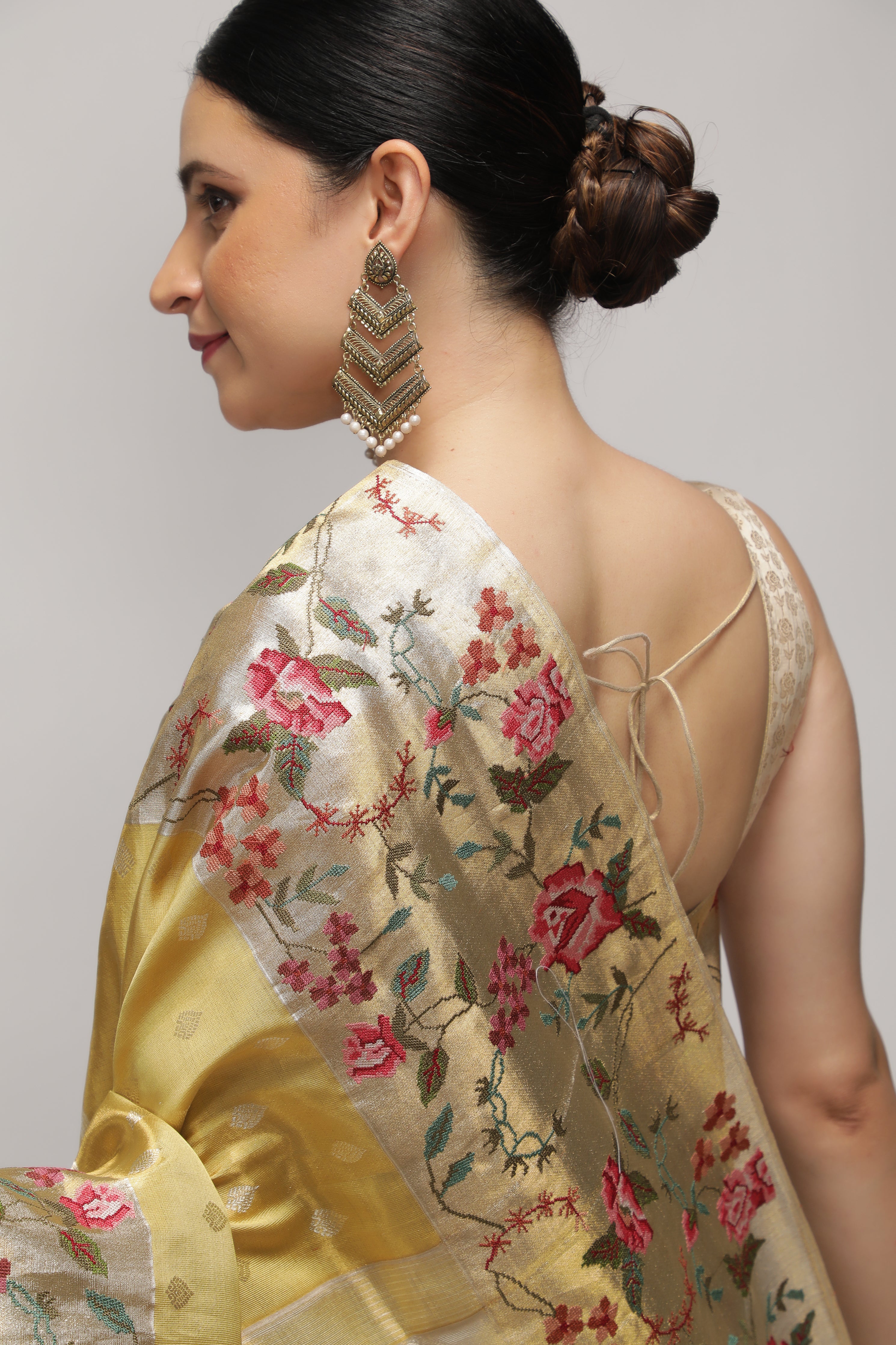 Mustard Yellow Kanchipuram Tissue Silk Saree