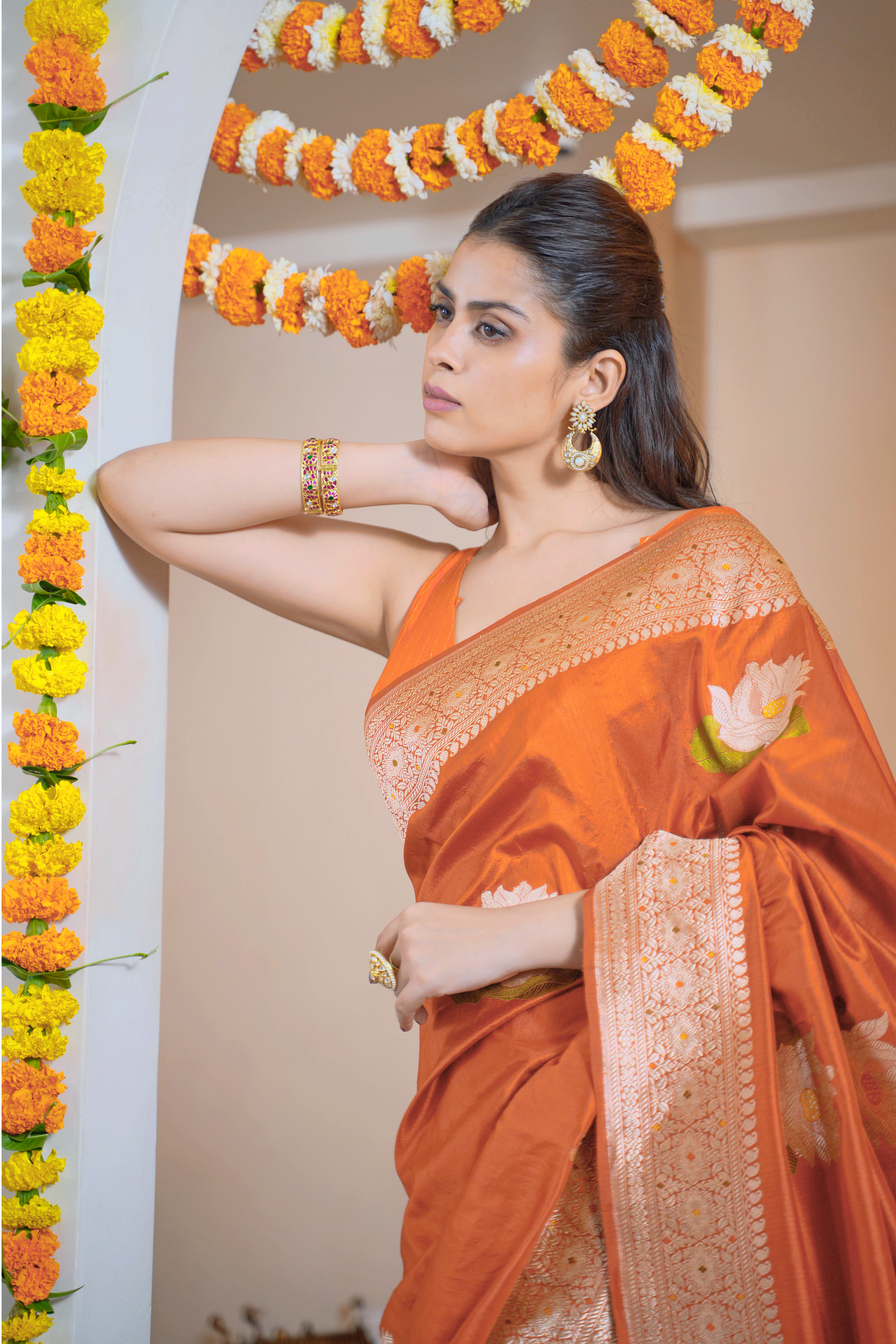 Rust Banarasi Silk Saree