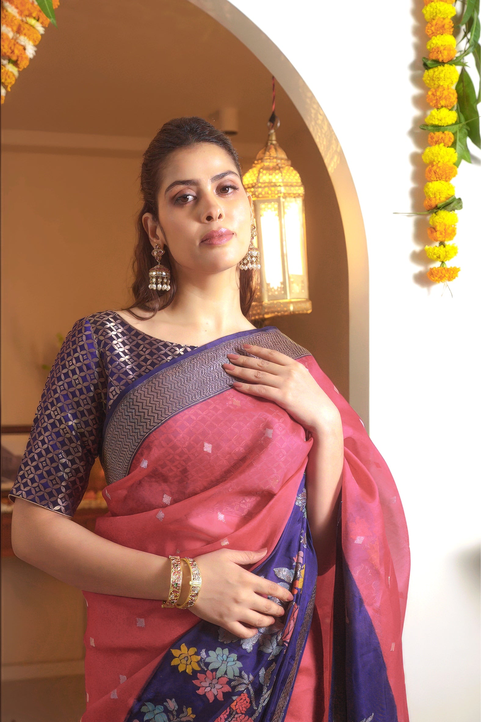 Magenta Banarasi Kora Silk Saree