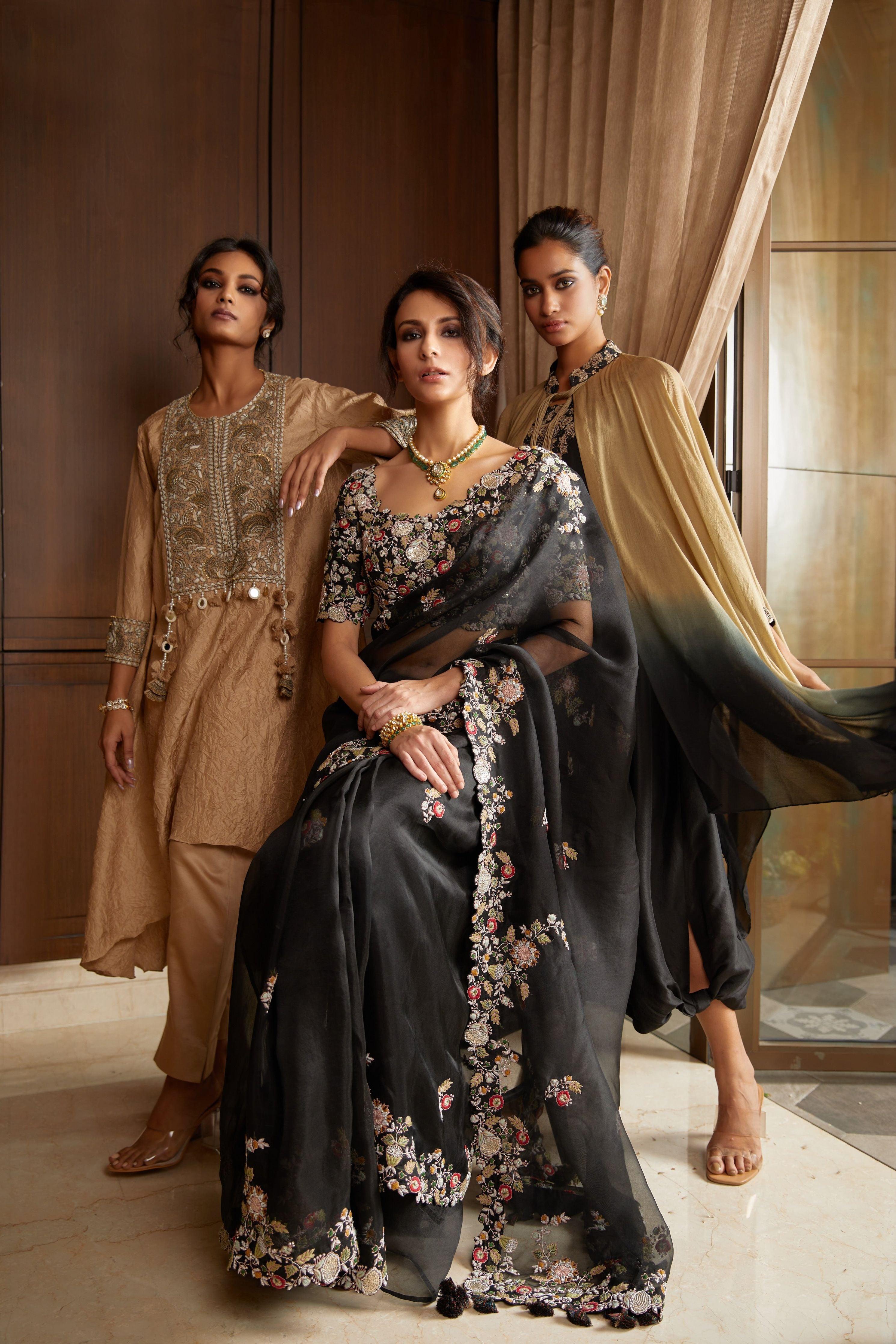 Black Organza Saree And Silk Blouse - Mokshaa