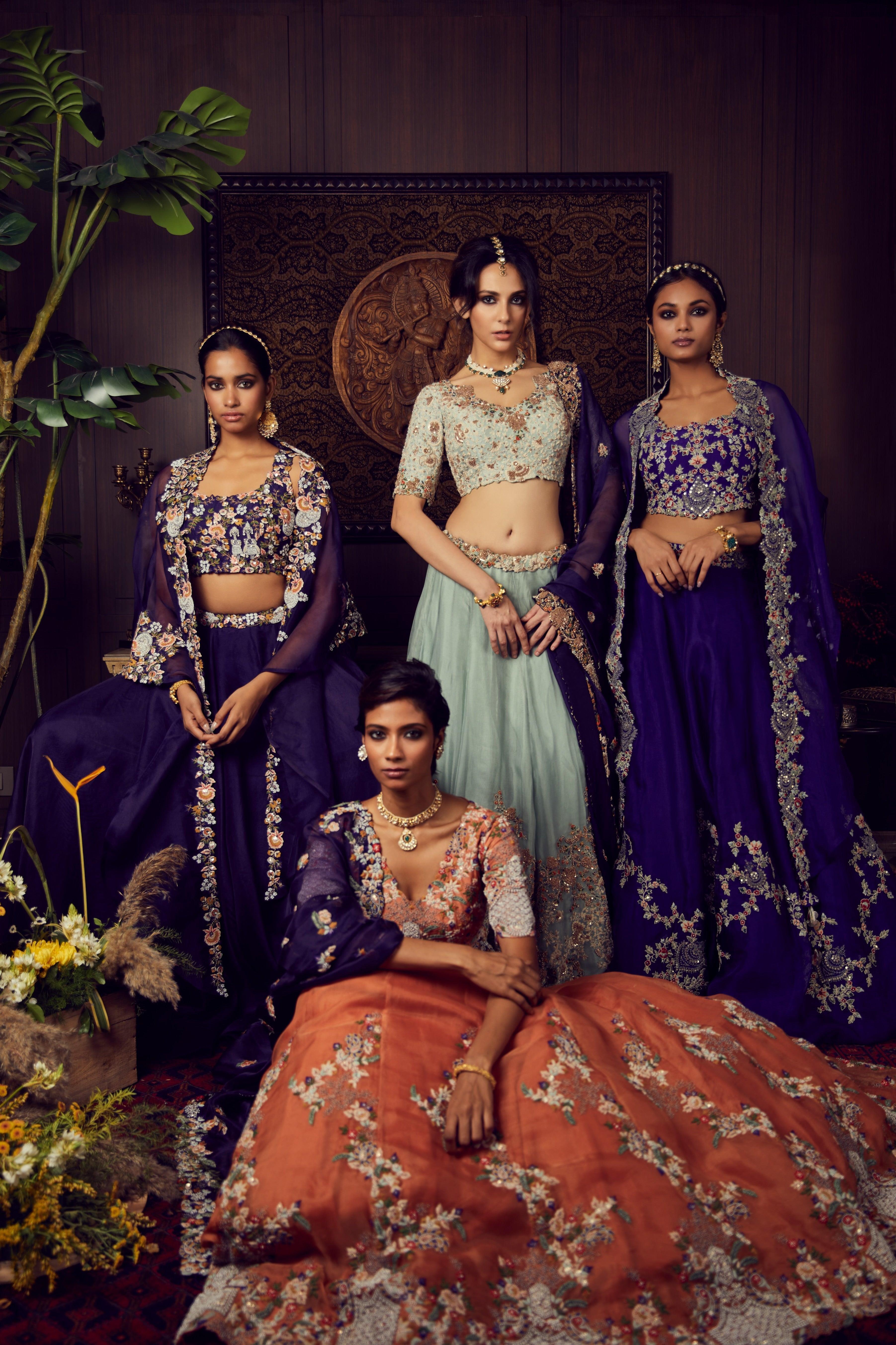 Aqua Organza Lehenga - Mokshaa